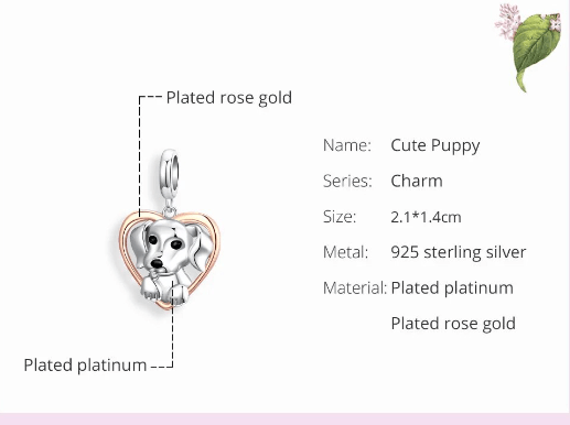Puppies in Hearts Charms/Pendants Sterling Silver Fits Pandora Style Bracelets、mySite、g9winljtr