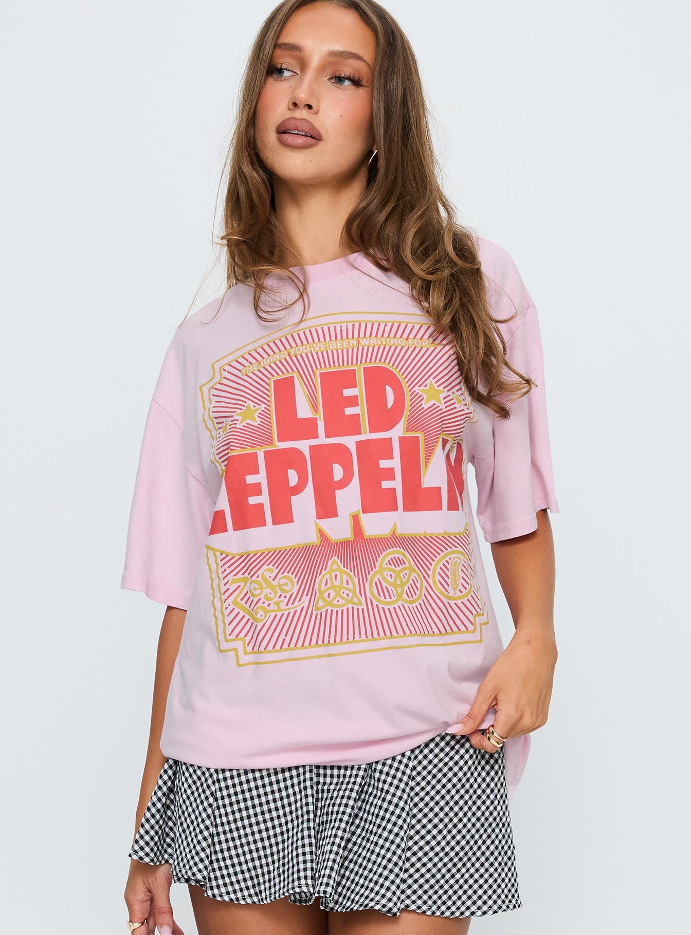 Led Zeppelin Oversized Vintage Graphic Top Pink、mySite、solidvoid