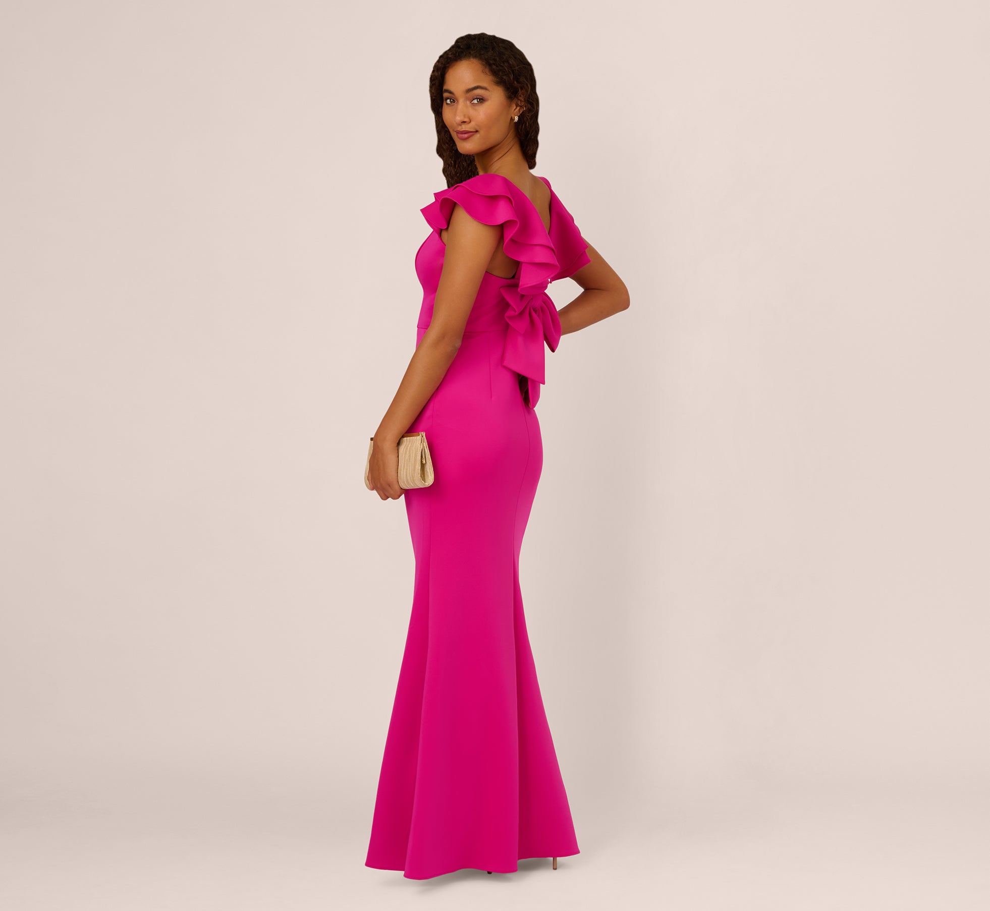 Flutter Sleeve Mermaid Gown In Fuchsia、mySite、solidvoid