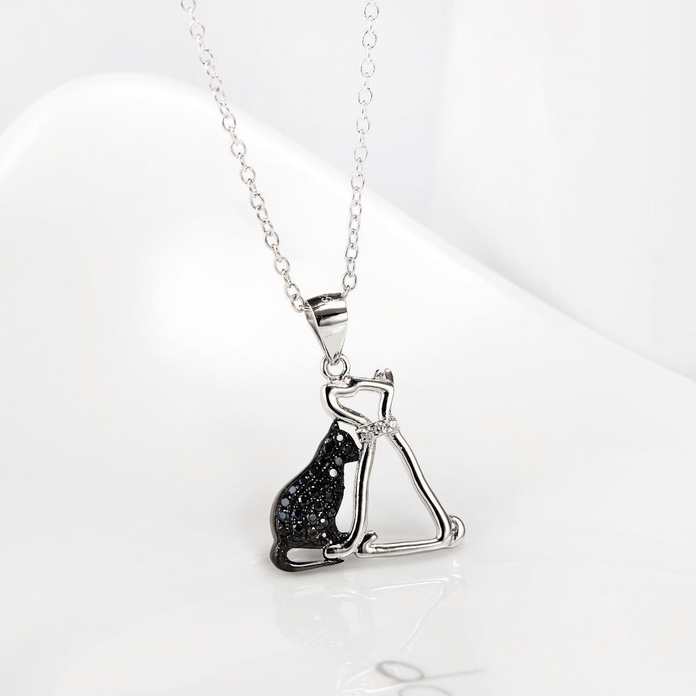 Cat and Dog Necklace and Paw Heart Ring in Sterling Silver with Black & White Cubic Zirconia, Adorable!、mySite、g9winljtr