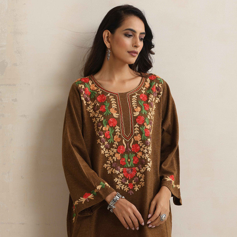Woolen Kurta For Women | Kashmiri Embroidered | Brown、mySite、camillekostekn