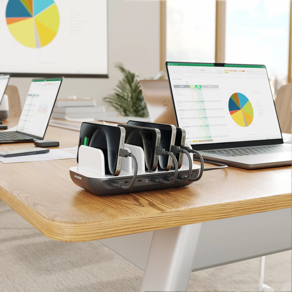 Powerfin 7 Port USB-C Desktop 80W Charging Station with USB-C Cables included、mySite、fannypackpong