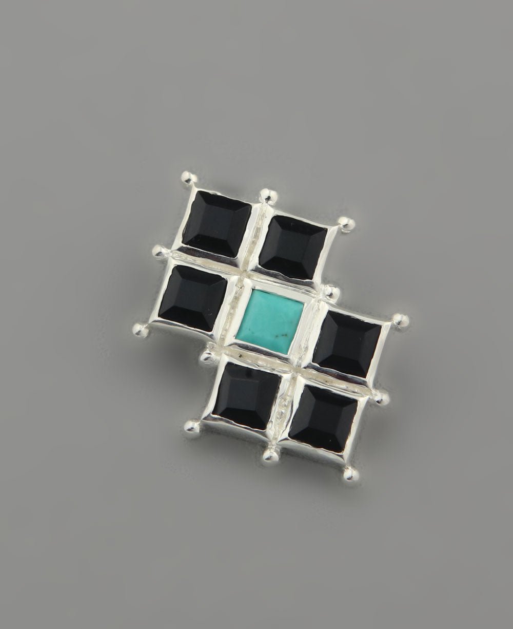 Sterling Silver Protection Grid Turquoise and Onyx Pendant、mySite、topwebapps