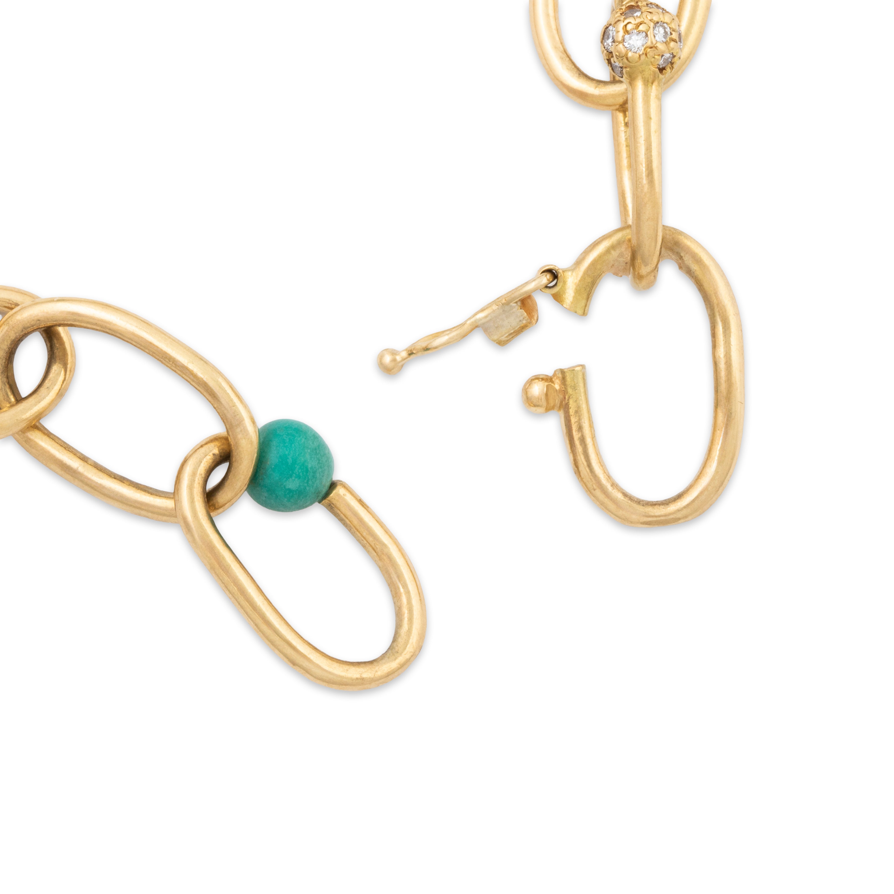 Vintage Akiyo Matsuoka 18k Yellow Gold Turquoise Diamond Chain Bracelet 6.25、mySite、hinf8tx79