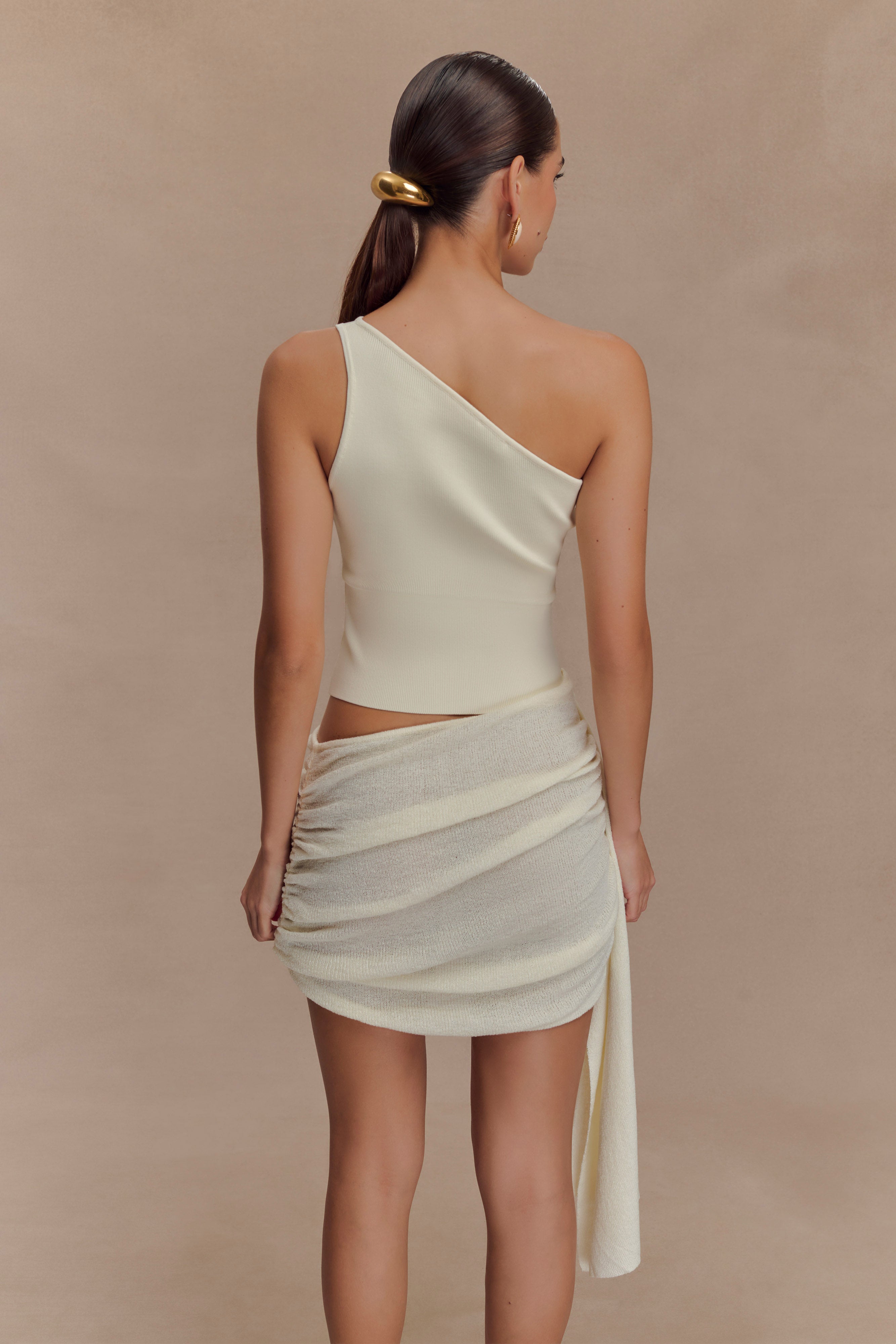 Cali Drape Skirt Knit Mini Dress - Ivory、mySite、solidvoid
