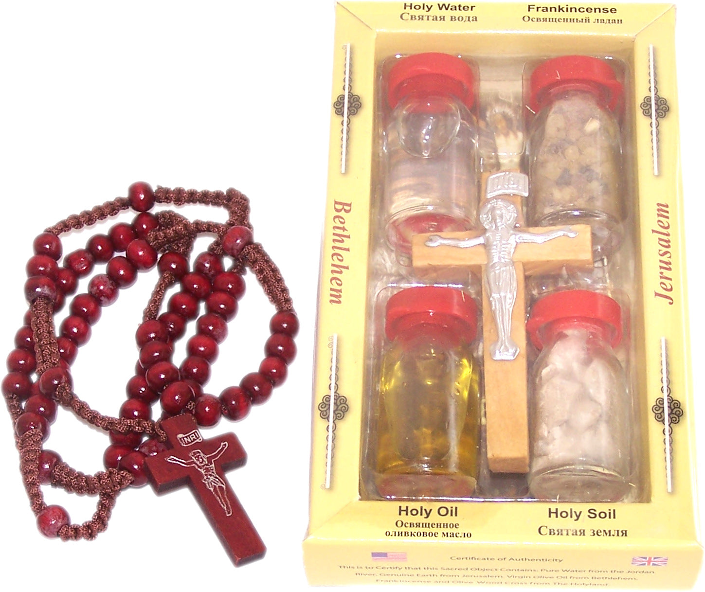 Holy Land Set 5in1 Olive Wood Cross Set with 3 Bottles - Oil, Jordan Water & Holy Earth、mySite、topwebapps