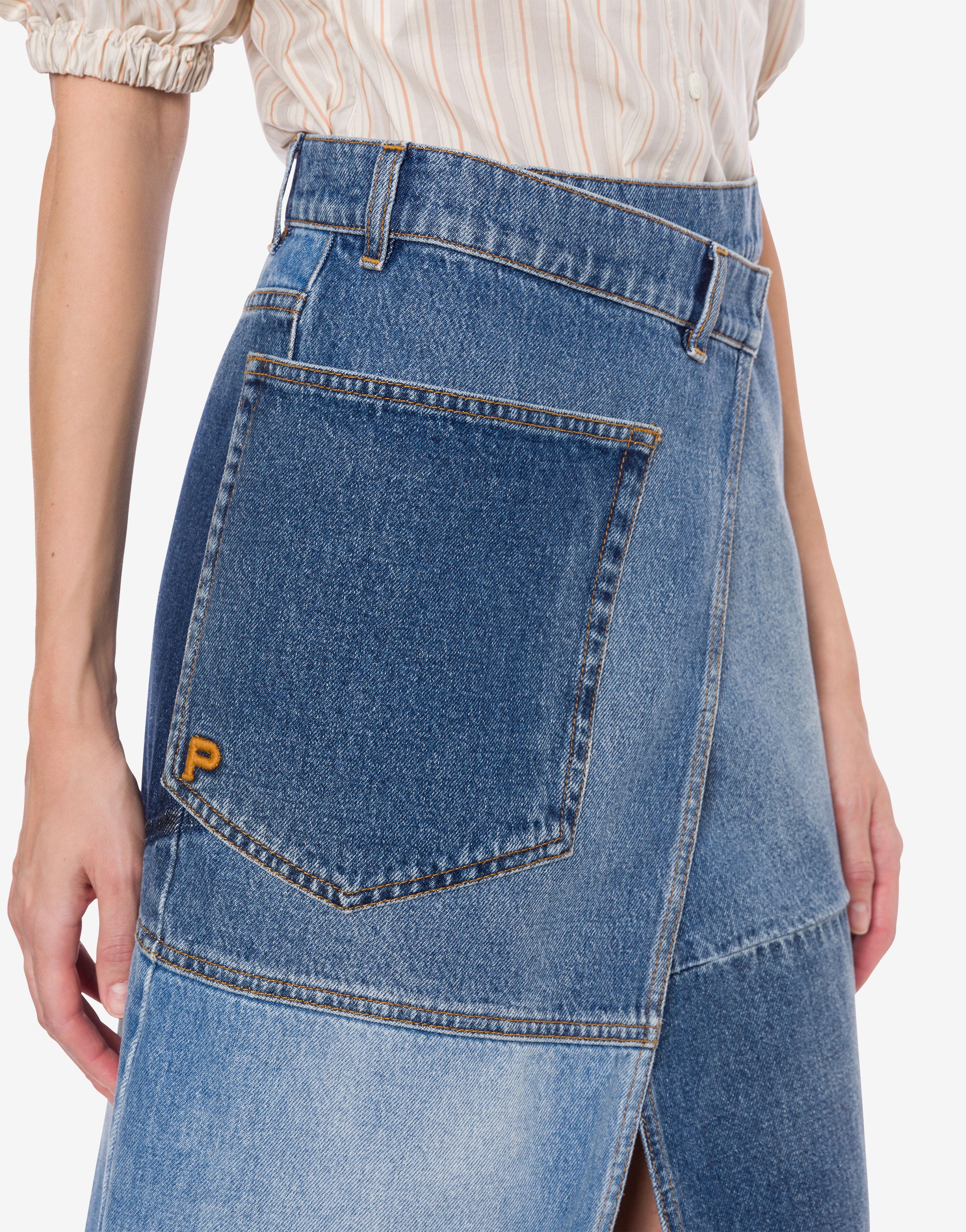 Gonna a portafoglio in denim patchwork、mySite、aoinhome