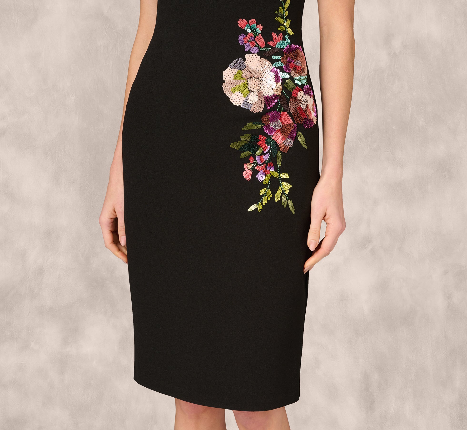 Sleeveless Sequin Flower Sheath Midi Dress In Black、mySite、solidvoid