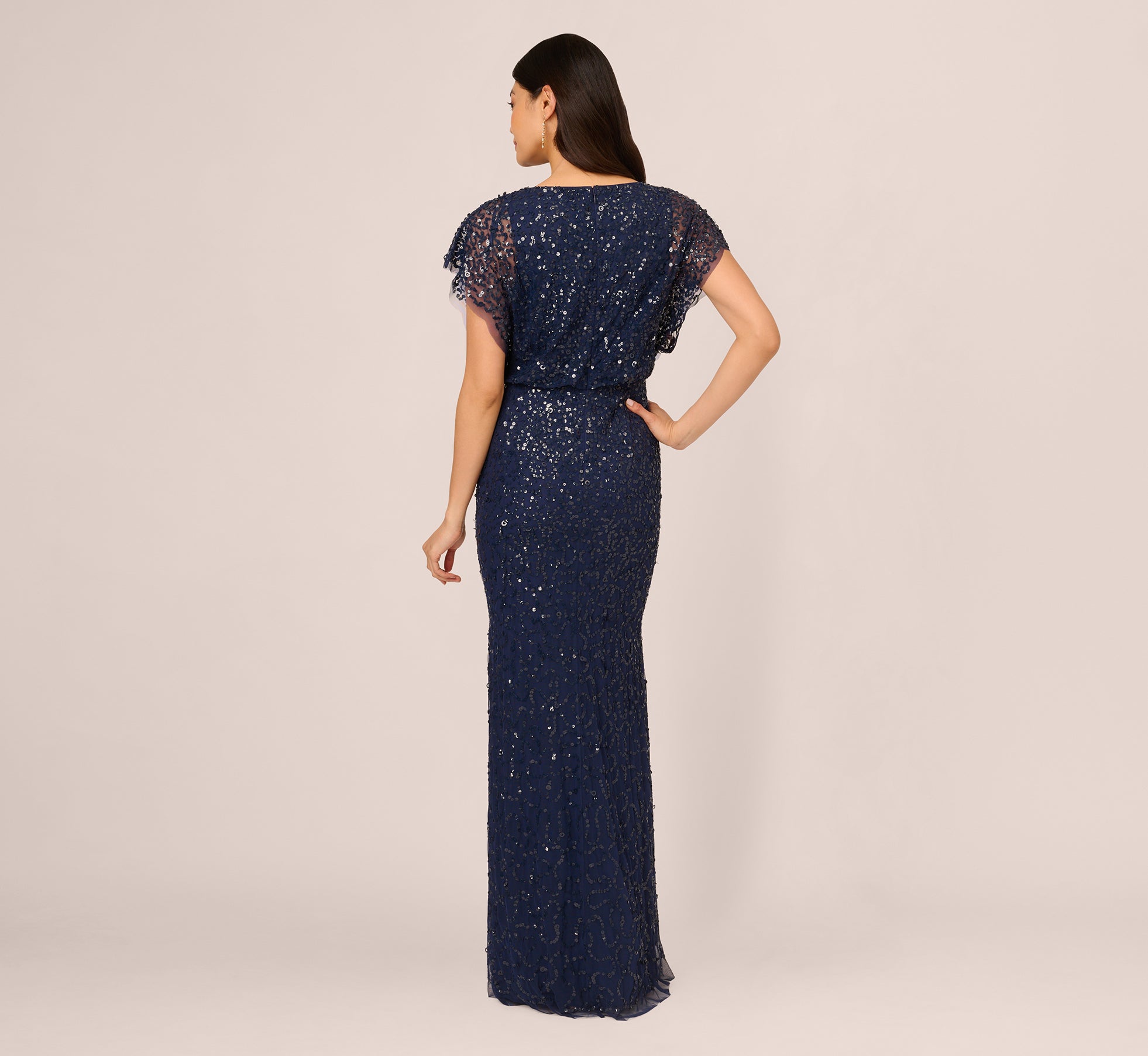 Multicolor Floral Beaded Mermaid Gown With Dolman Sleeves In Midnight Multi、mySite、solidvoid