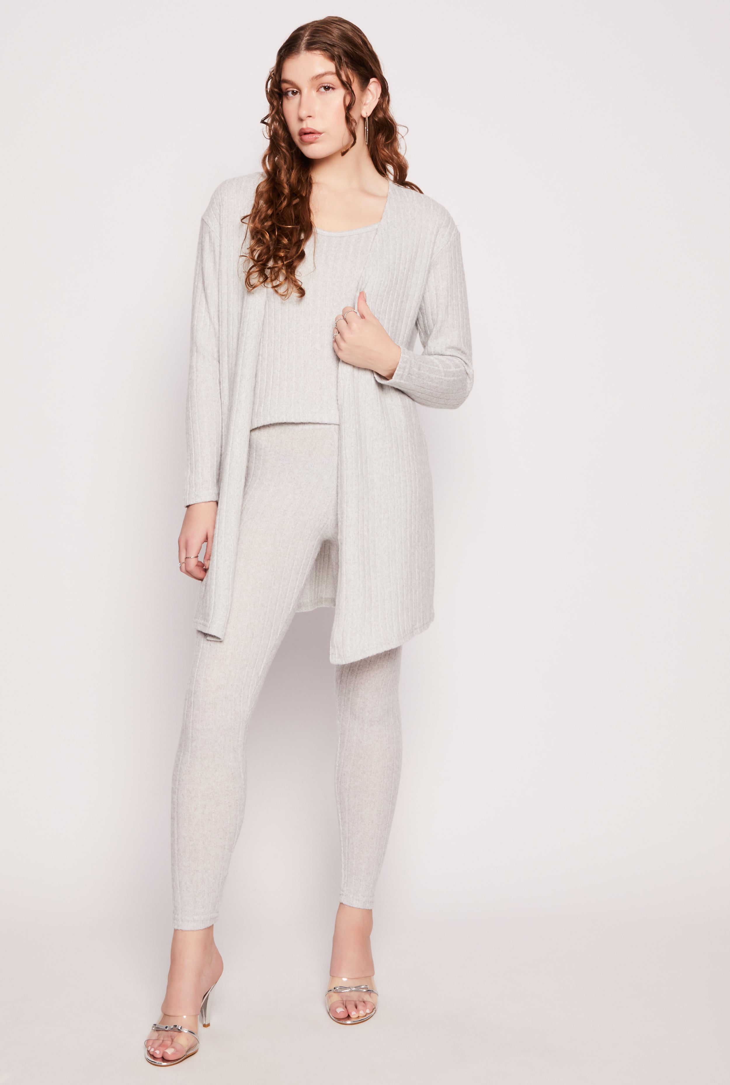 Brushed Ribbed Knit Long Cardigan、mySite、camillekostekn