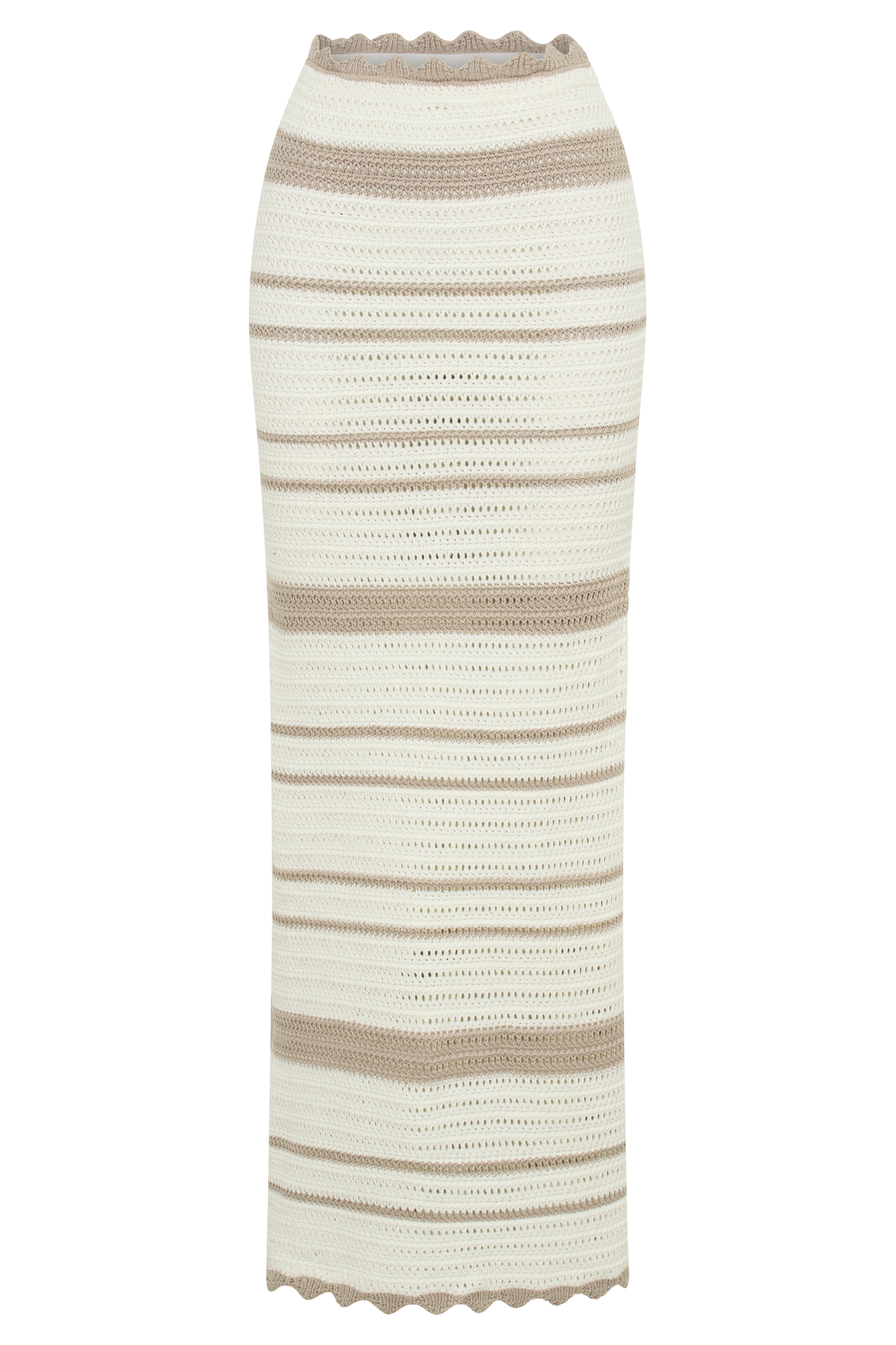 Jadia Contrast Crochet Fishtail Maxi Skirt - Taupe/White、mySite、solidvoid