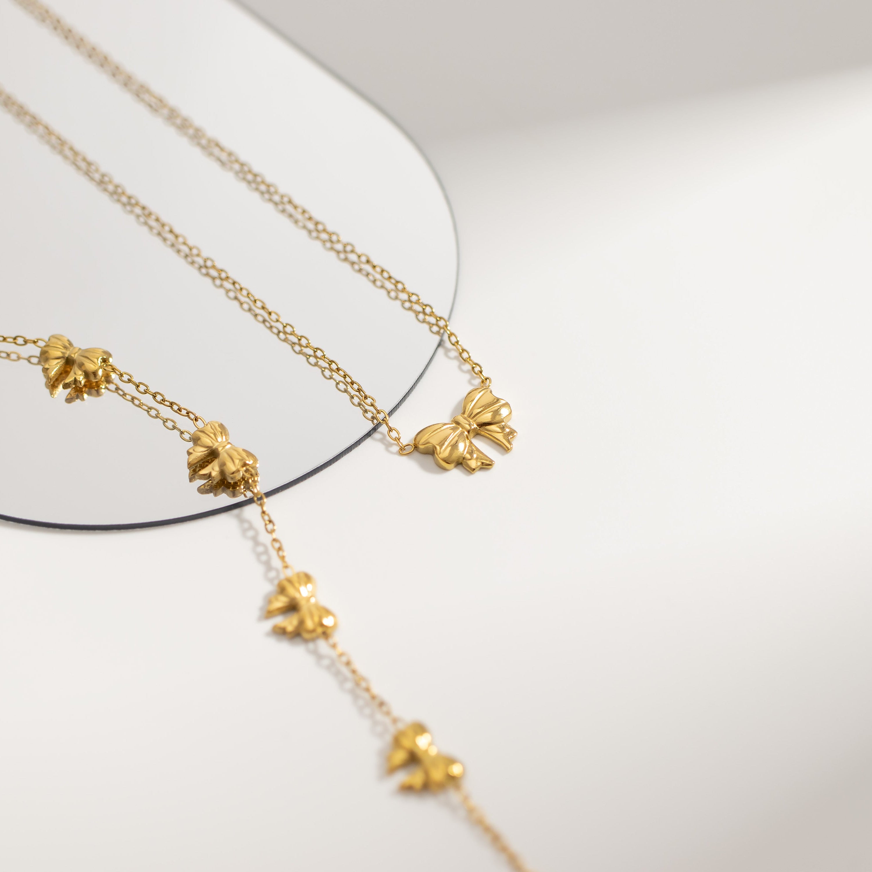 18K Gold PVD Stainless Steel Bow Pendant Necklace / CHN0106、mySite、dreamappss