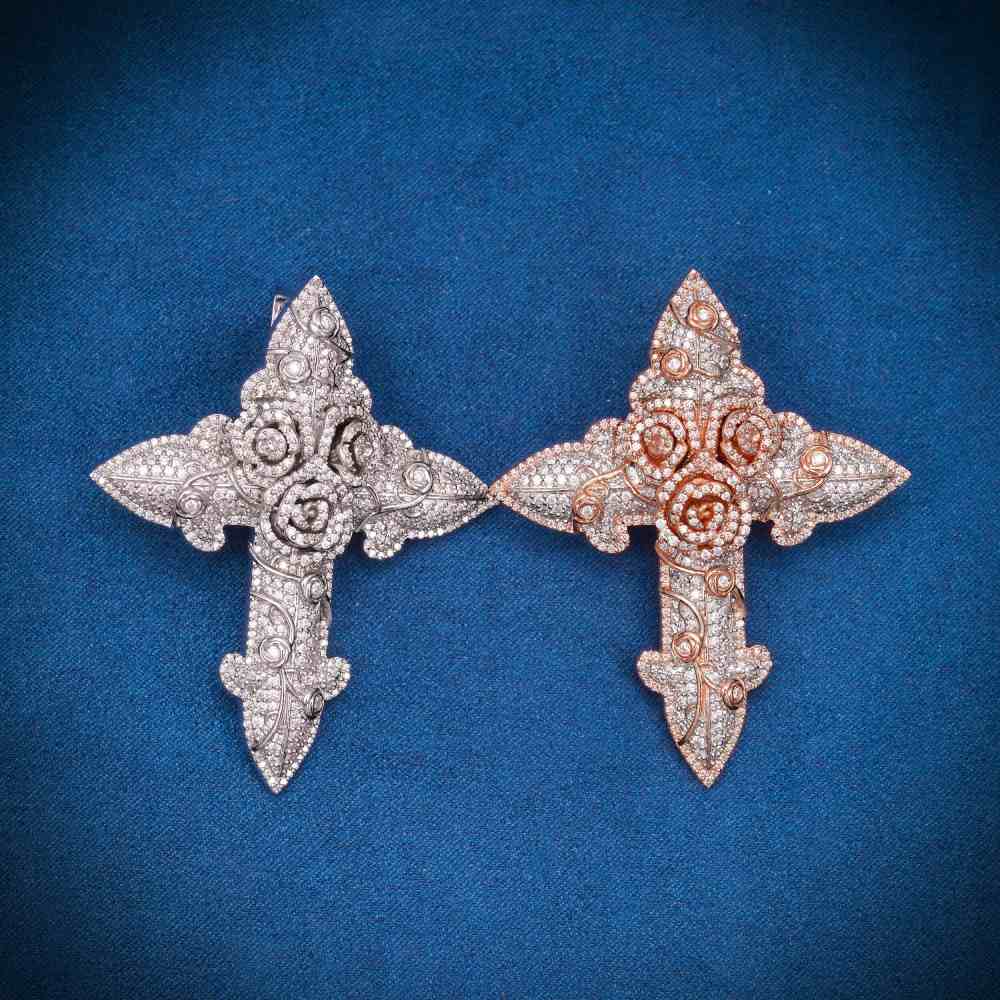 Moissanite Flower Cross Pendant 14K Gold、mySite、hinf8tx79