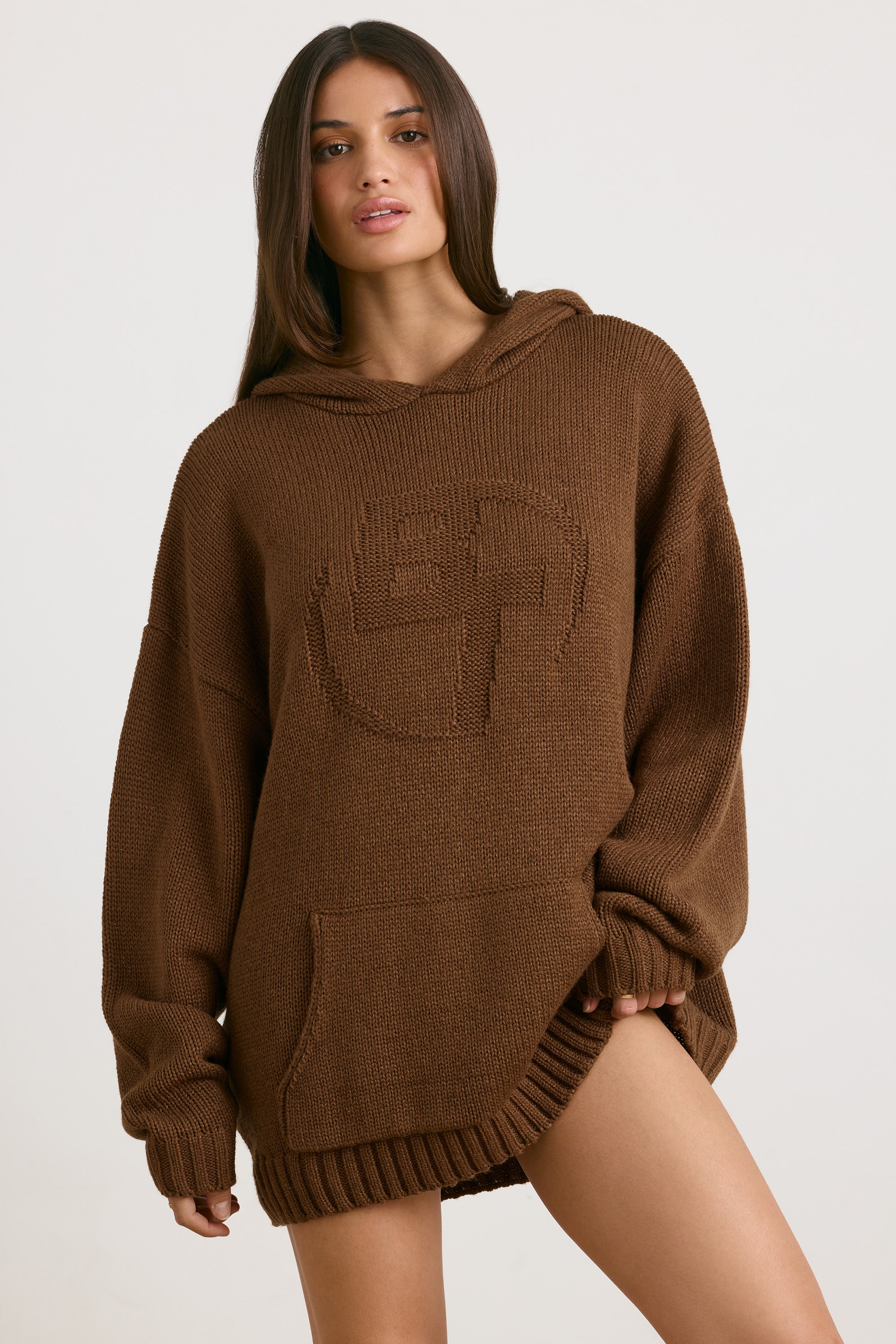Oversized Chunky Knit Hoodie in Espresso、mySite、solidvoid