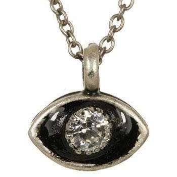 Michal Golan Tiny Crystal, Black and Silver Evil Eye Pendant Necklace、mySite、topwebapps