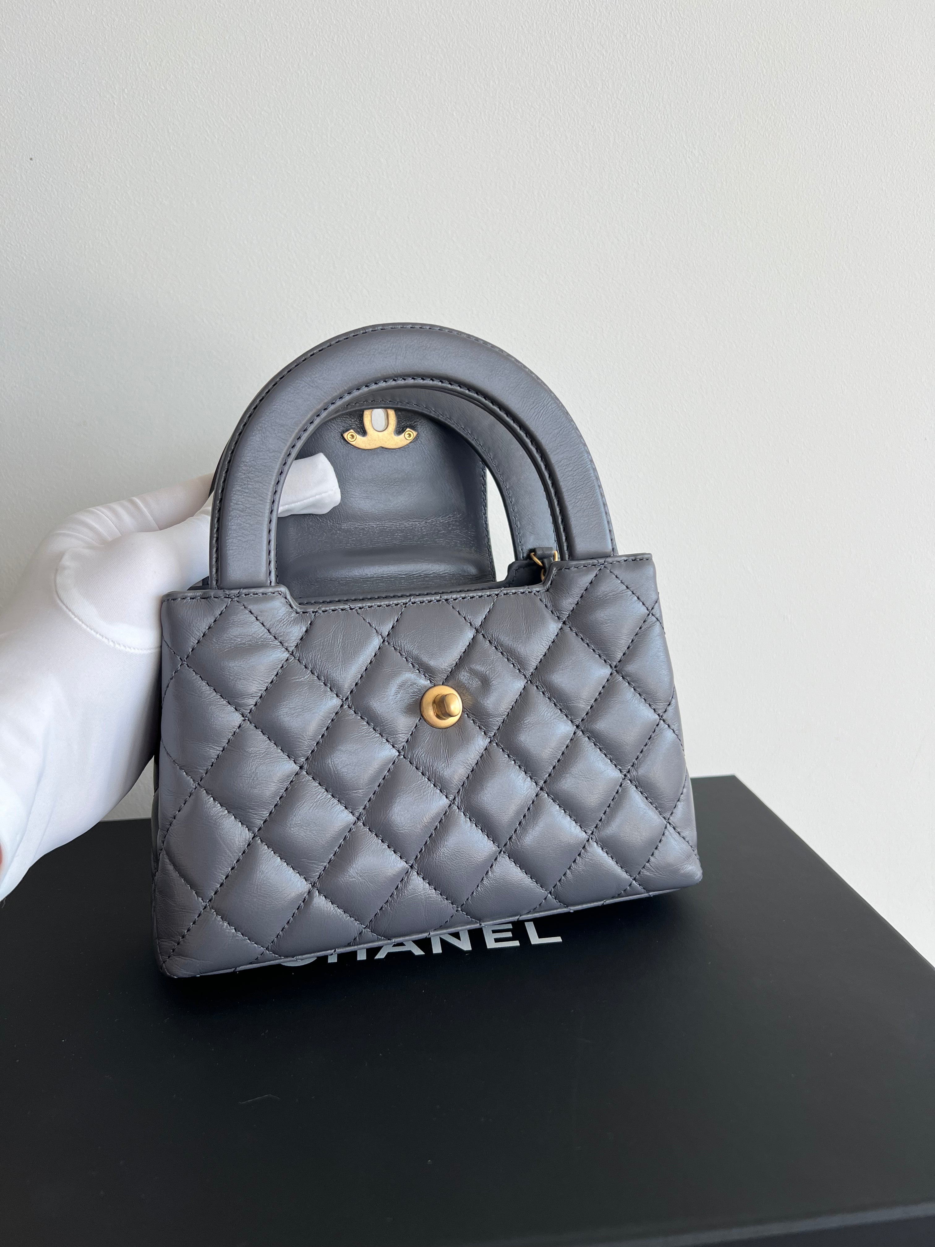 Chanel Kelly Shopping Bag Shiny Aged Calfskin & Gold Hardware Grey (Mini)、mySite、garminoutage.com