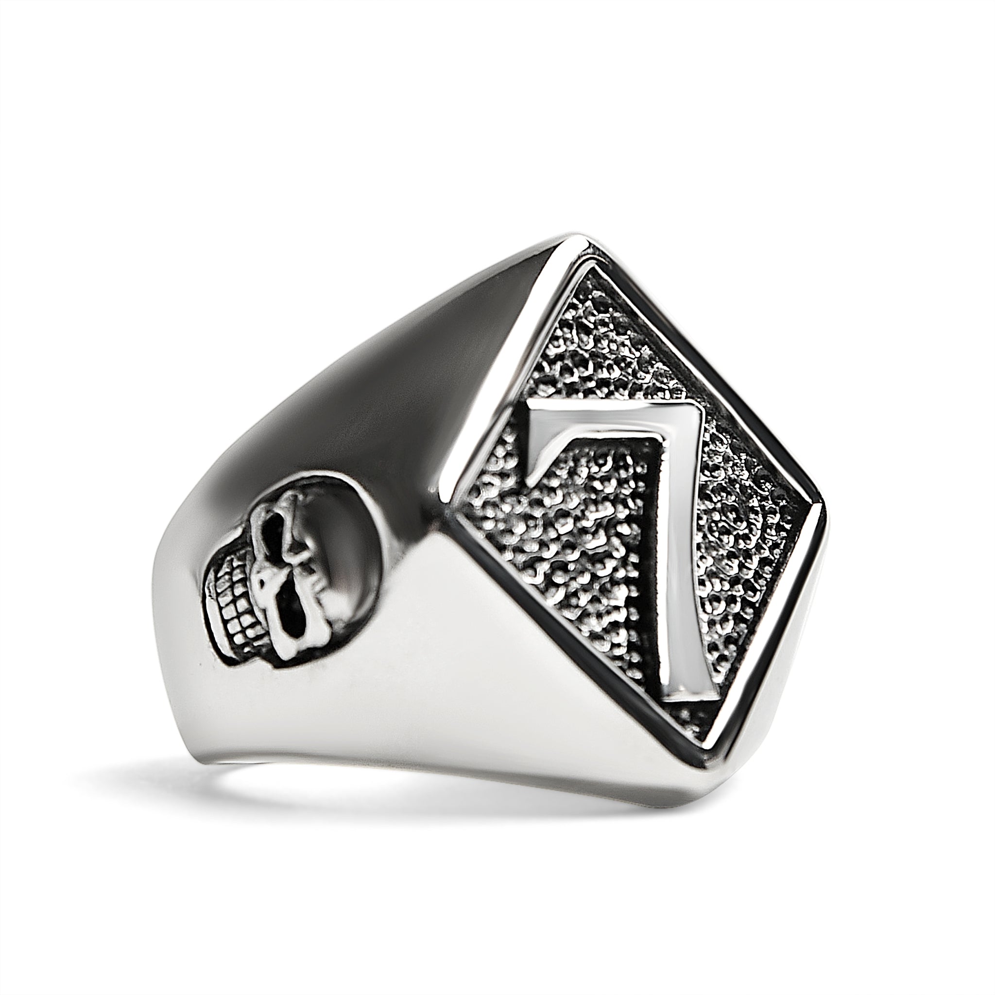 Stainless Steel Lucky 7 With Skull Accents Signet Ring / SCR4060、mySite、dreamappss