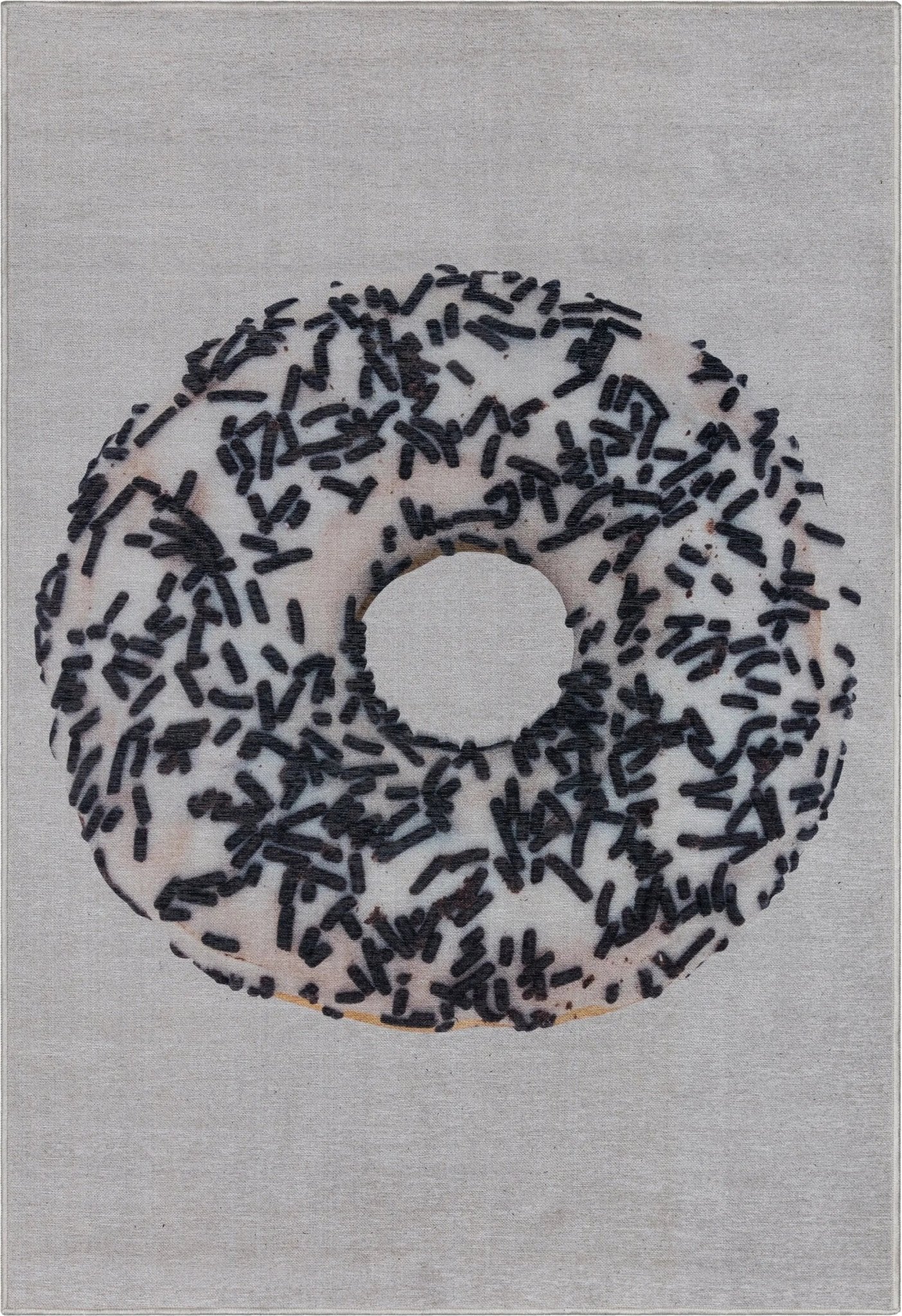 White Sprinkles Donut Novelty Ivory Black Flat-Weave Rug、mySite、gigharbornorthrealestate