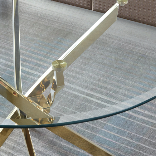 Contemporary Round Clear Dining Tempered Glass Table with Gold Finish Stainless Steel Legs、、casual