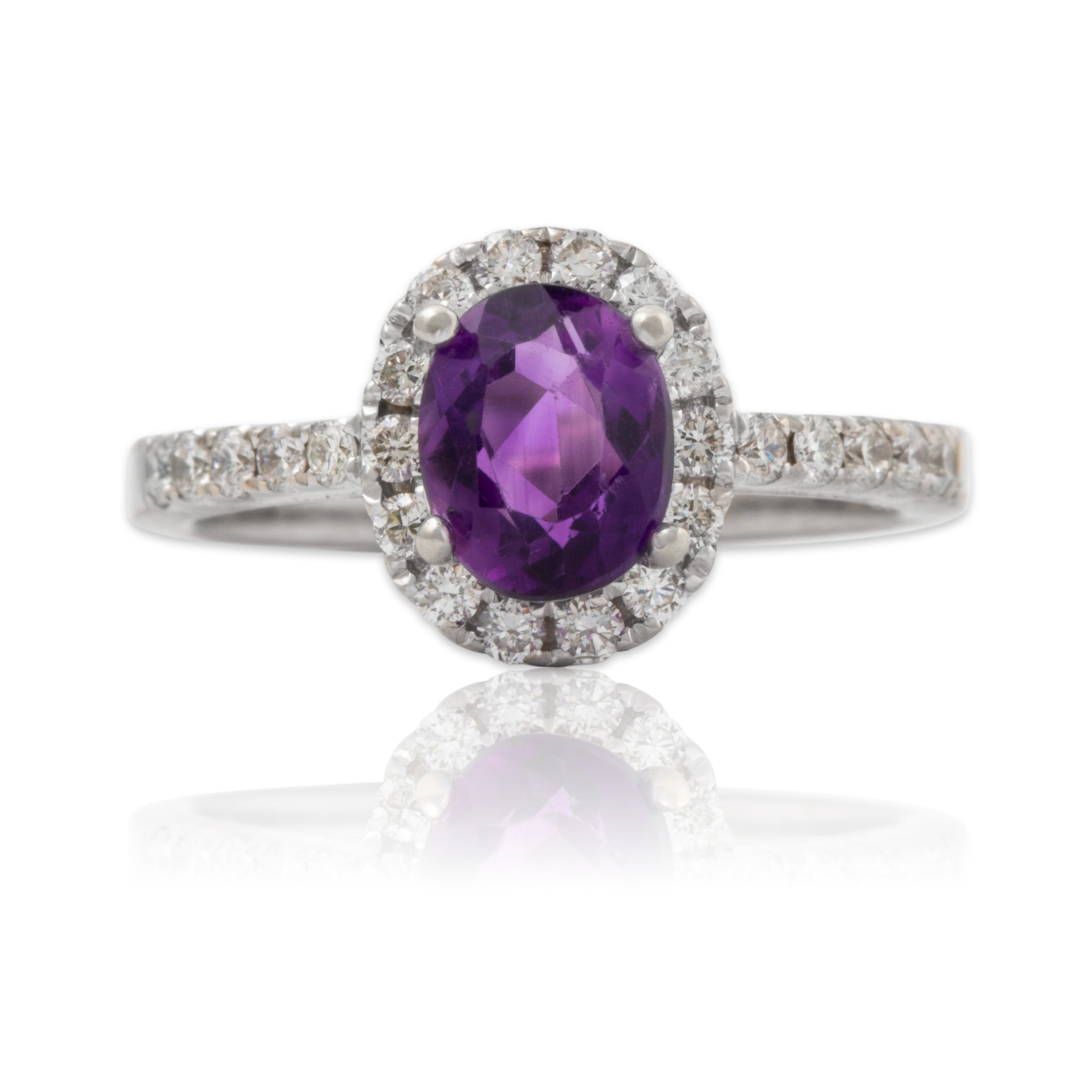 Vintage 14k White Gold Amethyst .4cttw Diamond Halo Ring 5.25、mySite、hinf8tx79