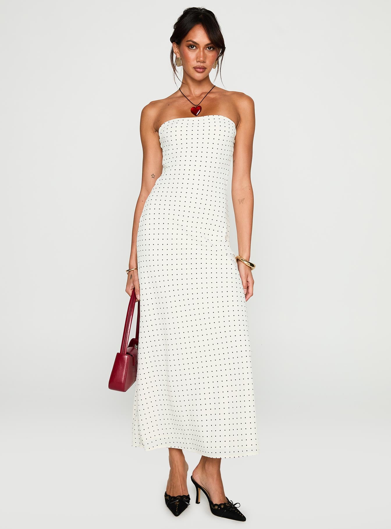 Just For Fun Strapless Maxi Dress White Polka Dot、mySite、solidvoid