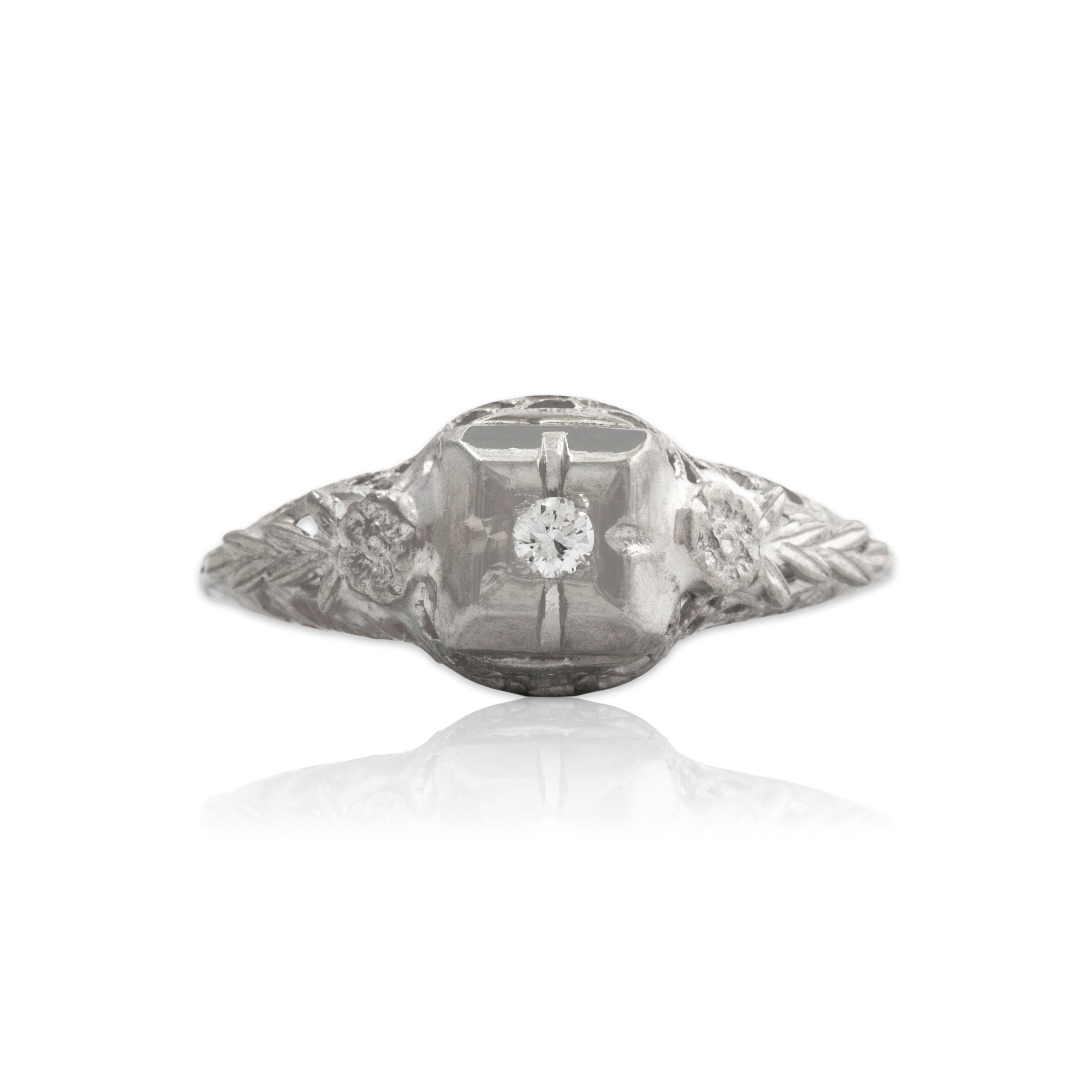 Antique Art Deco 10k White Gold Diamond Blossom Ring 6.00、mySite、hinf8tx79