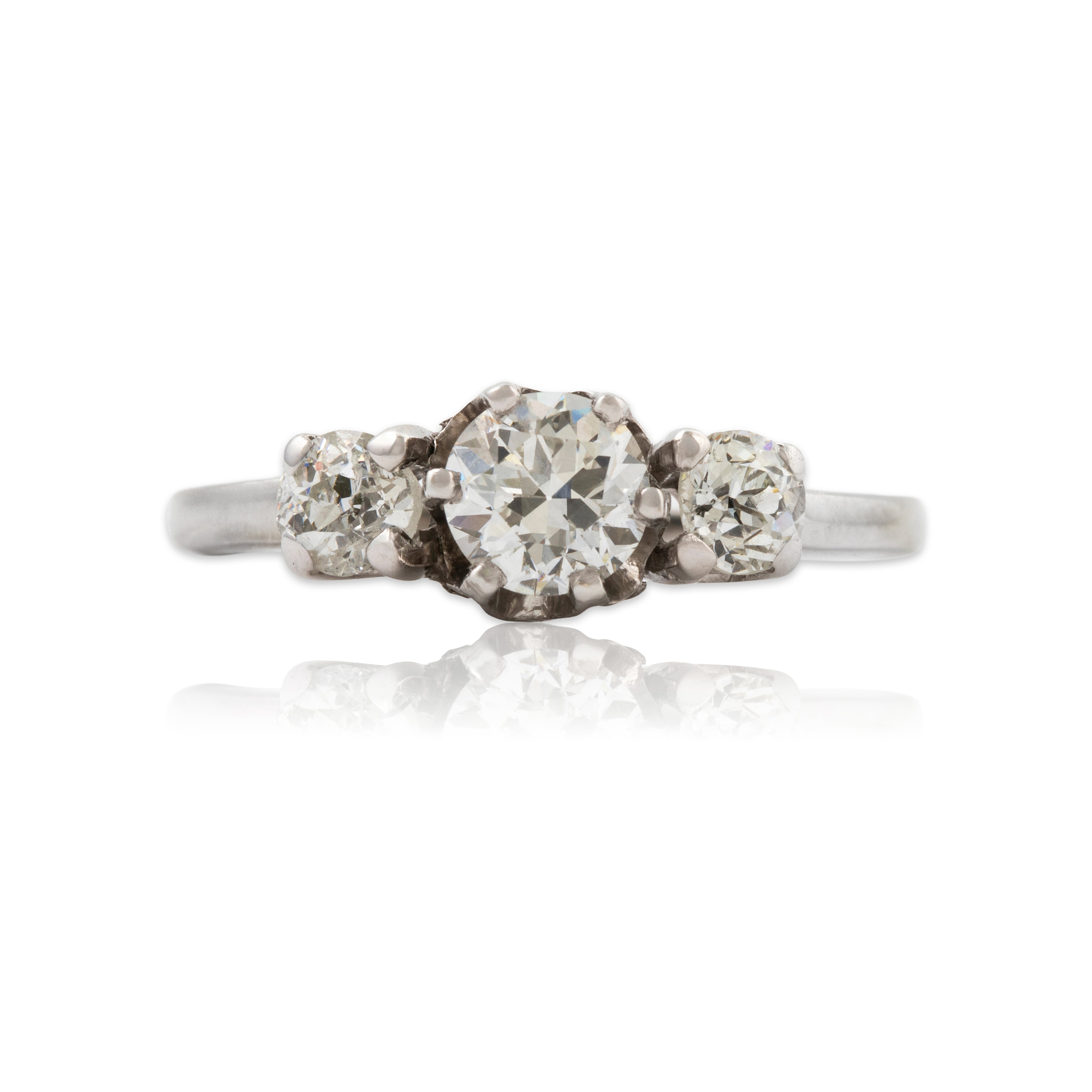 Vintage 14k White Gold .90cttw Old European & Mine Diamond Trio Ring 6.25、mySite、hinf8tx79