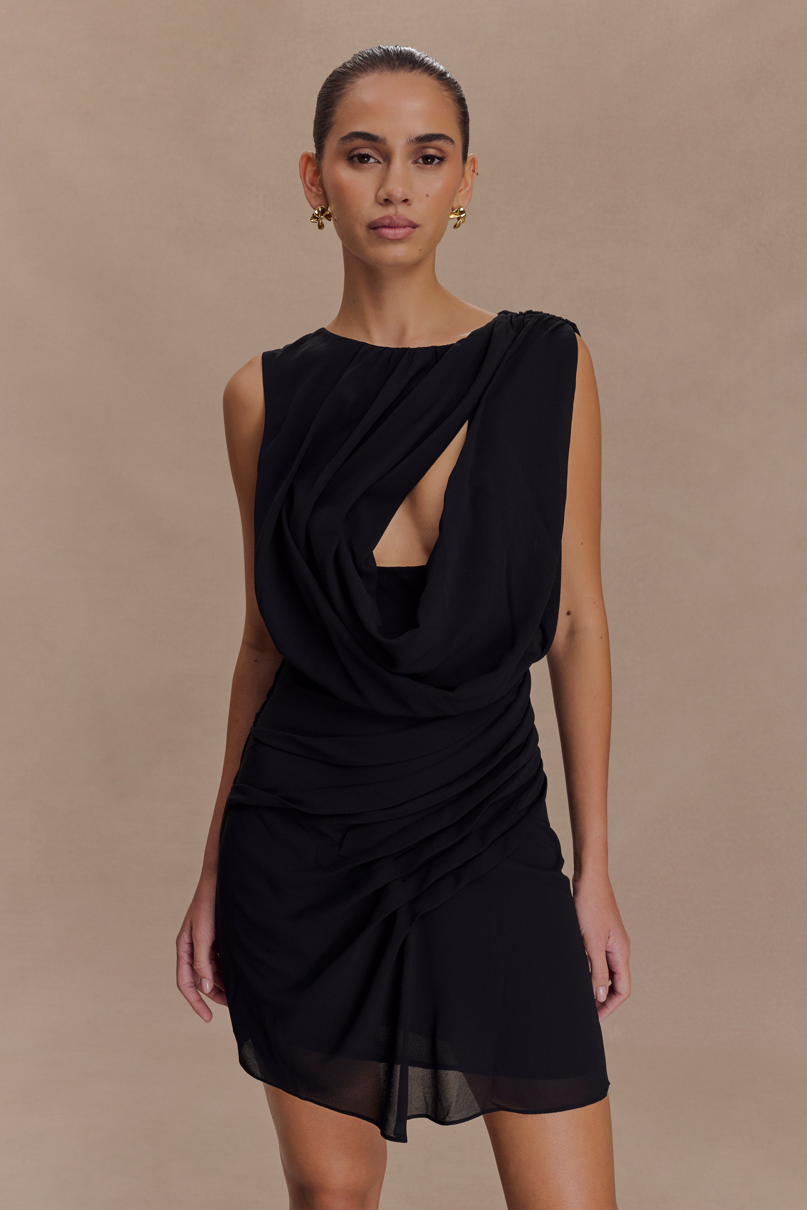 Oria Chiffon Mini Dress - Black、mySite、solidvoid