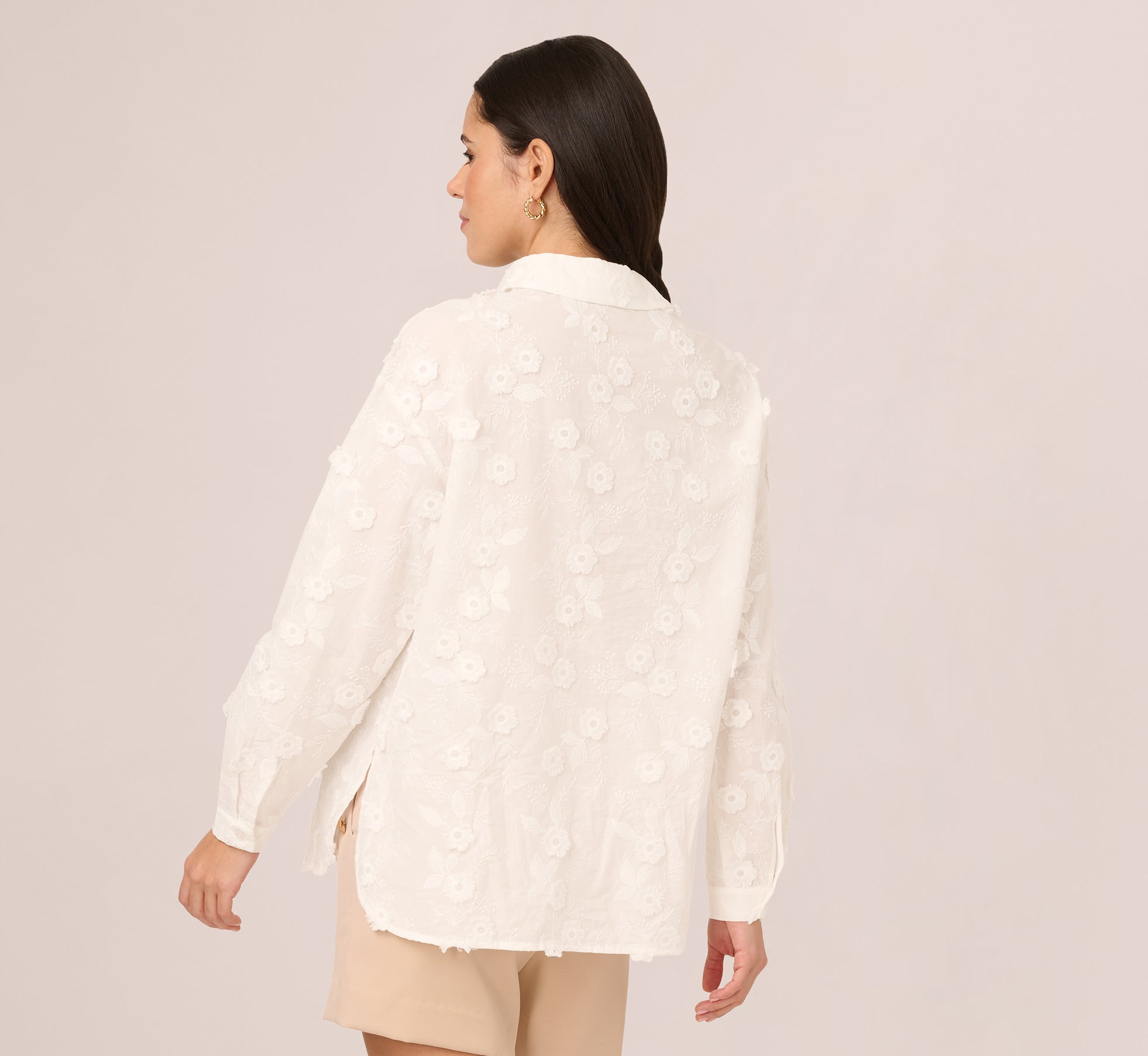 Sheer Cotton Floral Button Front Blouse In White、mySite、solidvoid