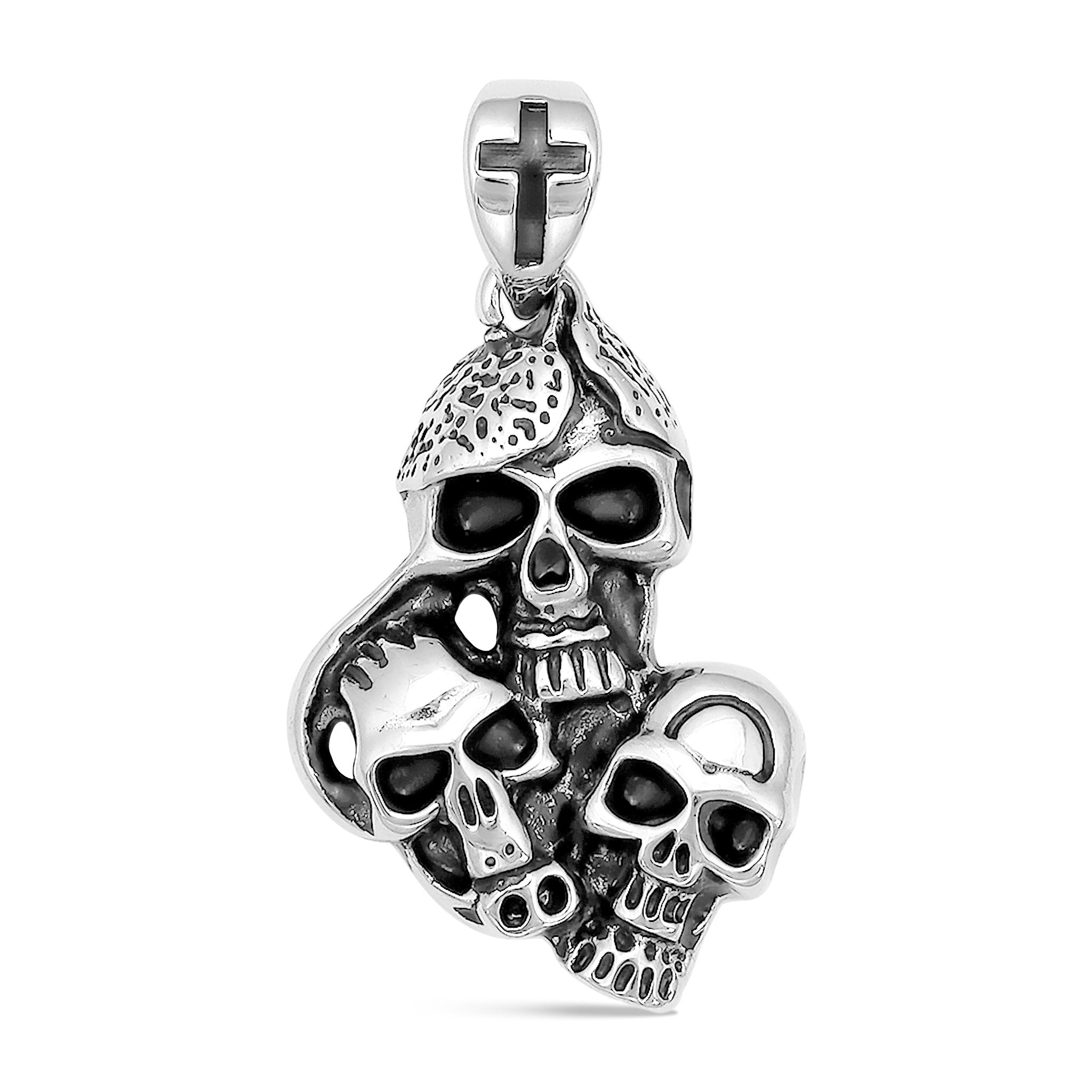 Stainless Steel Three Skulls With Black Cross Pendant / PDL2030、mySite、dreamappss