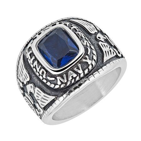 Stainless Steel United States Navy Military Men's Ring with Blue Stone / MCR3068、mySite、dreamappss