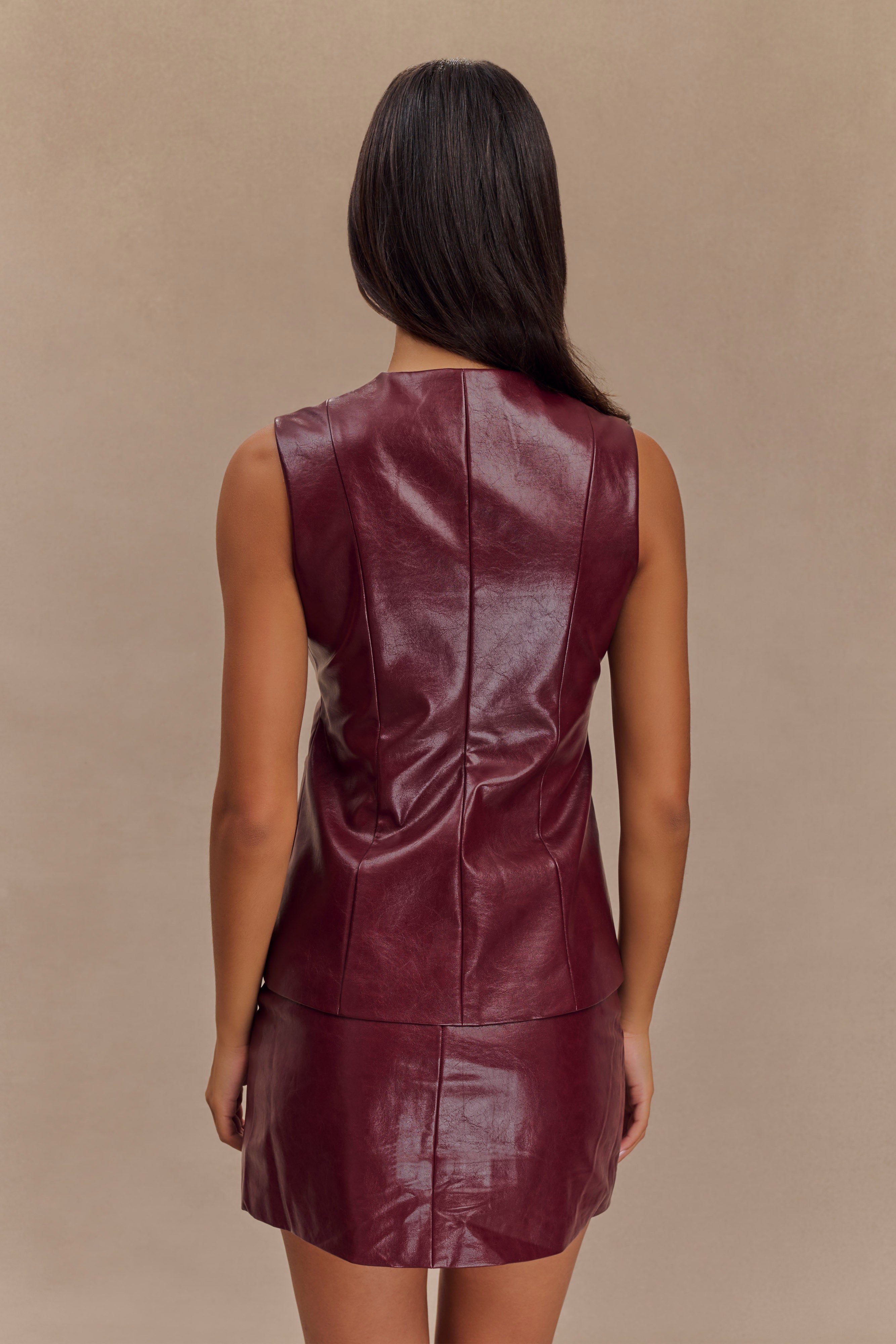Coralia Faux Leather Sleeveless Vest - Cherry Red、mySite、solidvoid