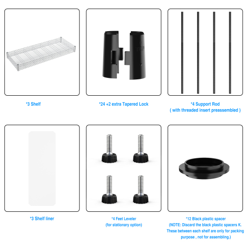 3 Tier Wire Shelving Unit, 1050 LBS NSF Height Adjustable Metal Garage Storage Shelves, Heavy Duty Storage Wire Rack Metal Shelves - Black、、casual