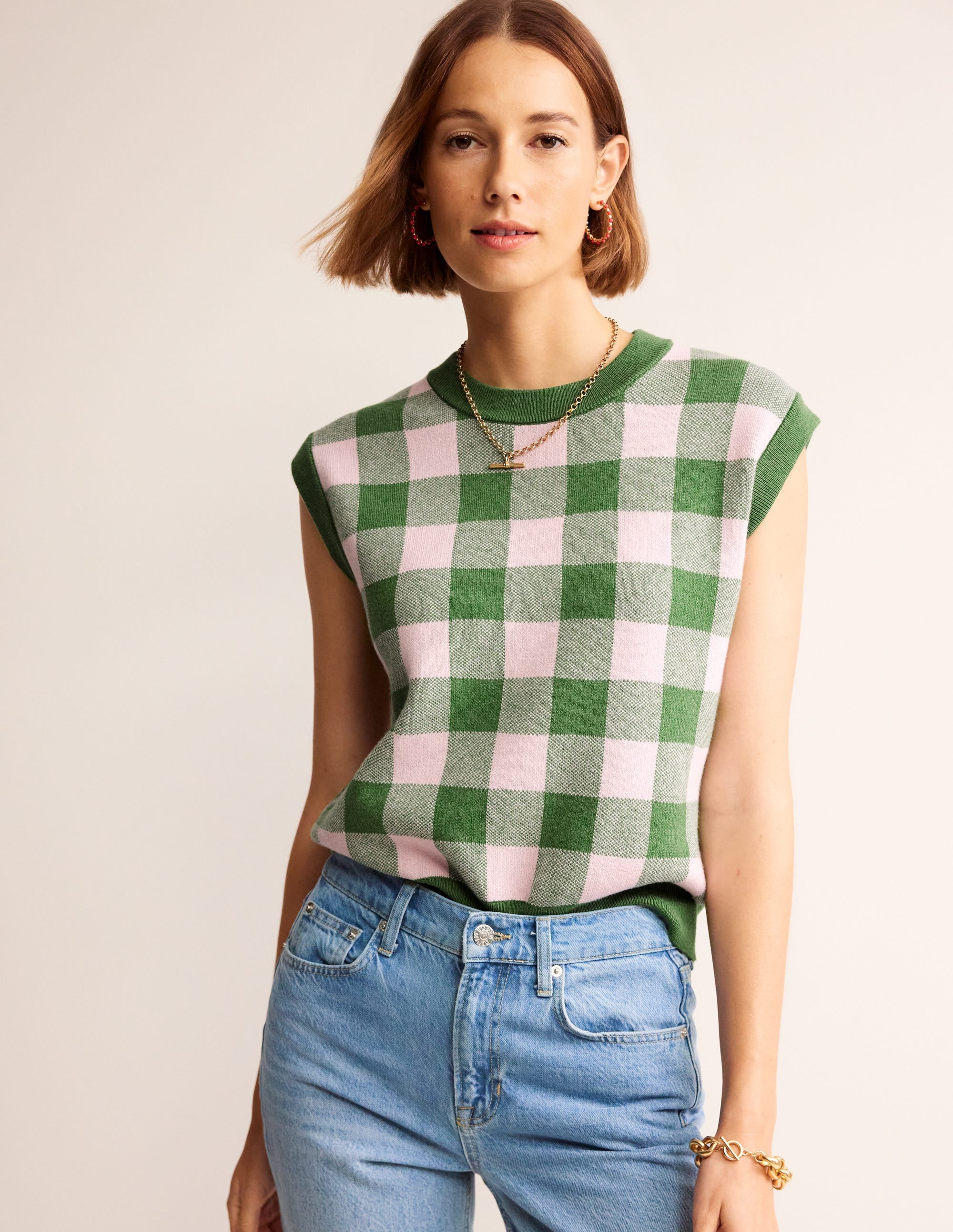  Gingham Tank-Rich Emerald, Blossom Pink、mySite、ashleygrahame