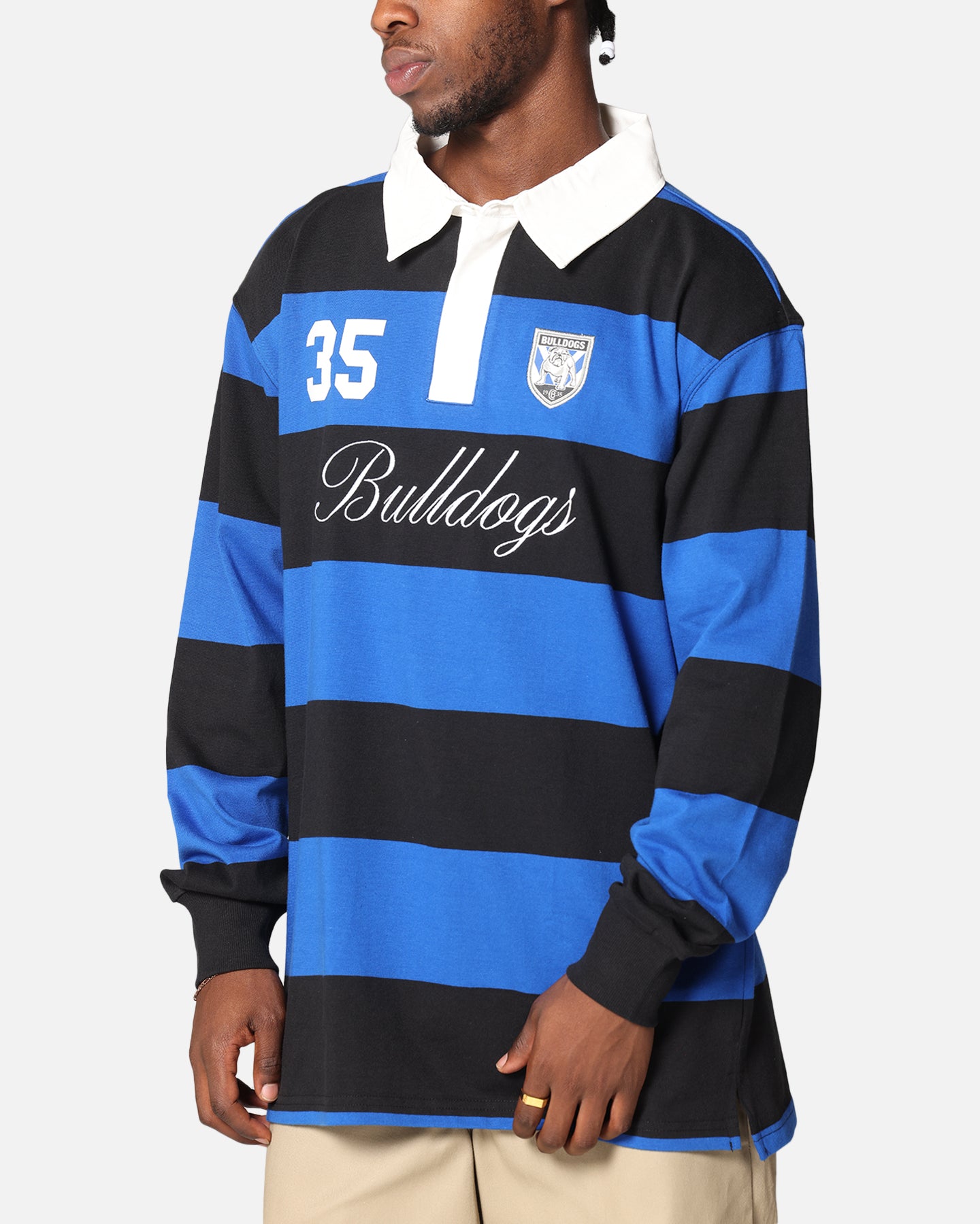 Bleacher Athletic Canterbury-Bankstown Bulldogs NRL Stripe Rugby Polo Shirt Official Team Colour、mySite、zt4zffjzw