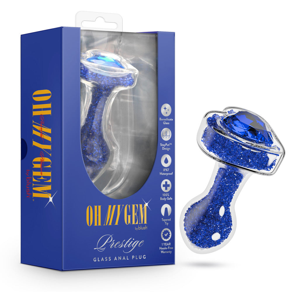 Oh My Gem | Prestige Glass Anal Plug With Sapphire Heart-Shaped Base – Body-Safe Borosilicate Glass With Tapered Tip – In Blue、mySite、bottomscart
