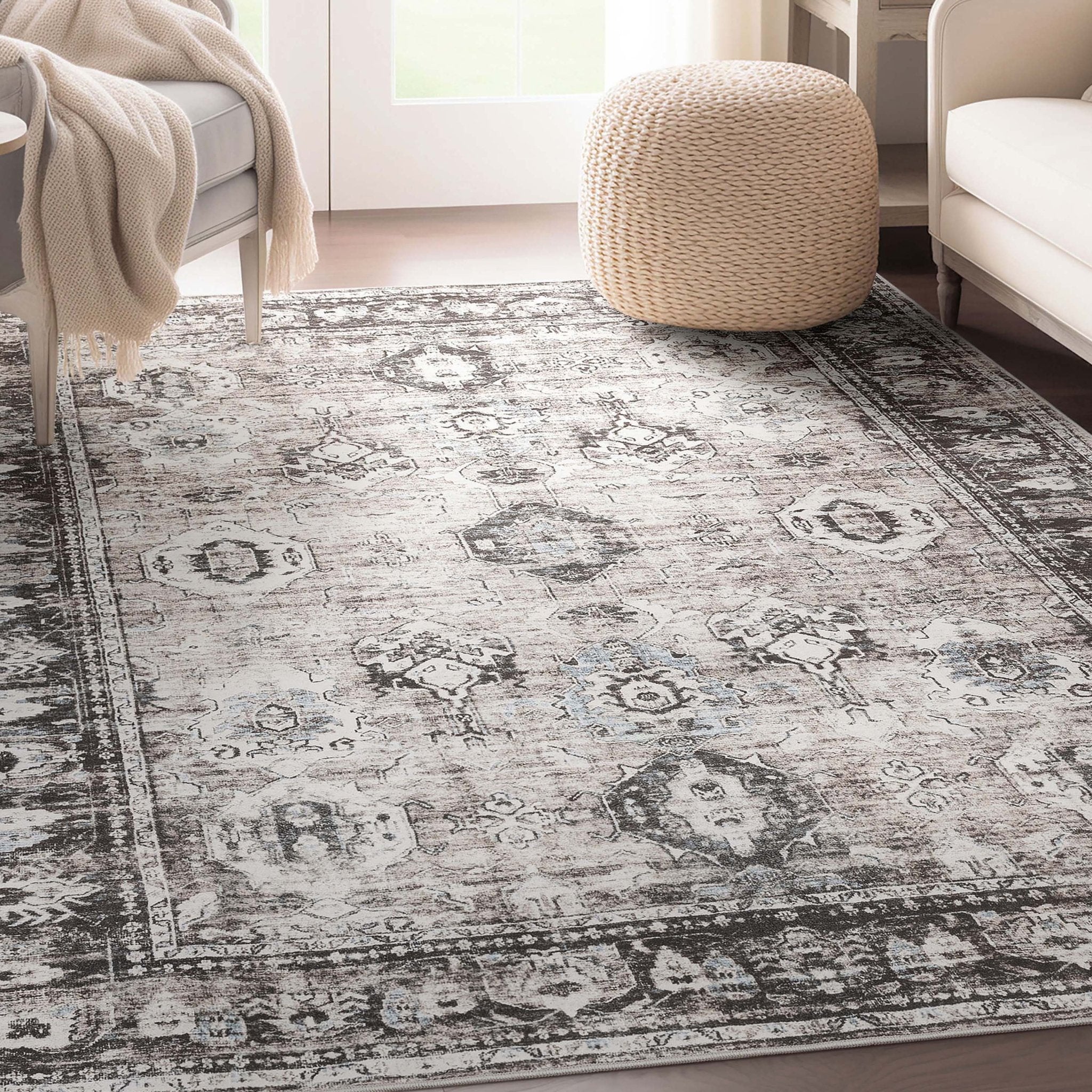 Elle Basics Intrigue Easy-Clean Washable Rug - Durable, Non-Slip, Low-Profile Design for Home Comfort、mySite、gigharbornorthrealestate