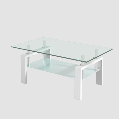 Tempered Black Glass Coffee Table, 2-Layers Tea Table、、casual