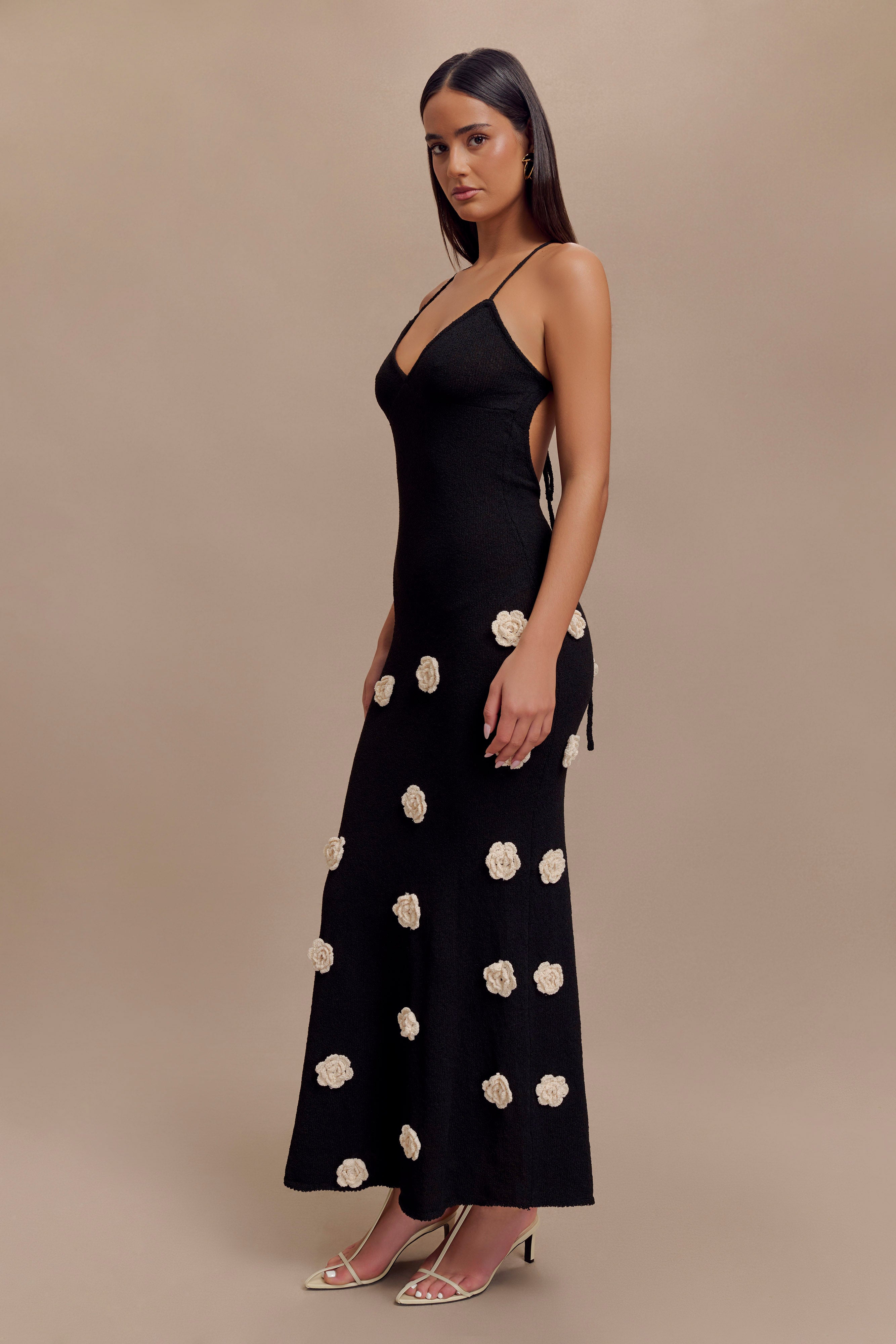 Suki Knit Maxi Dress With Flowers - Black/White、mySite、solidvoid