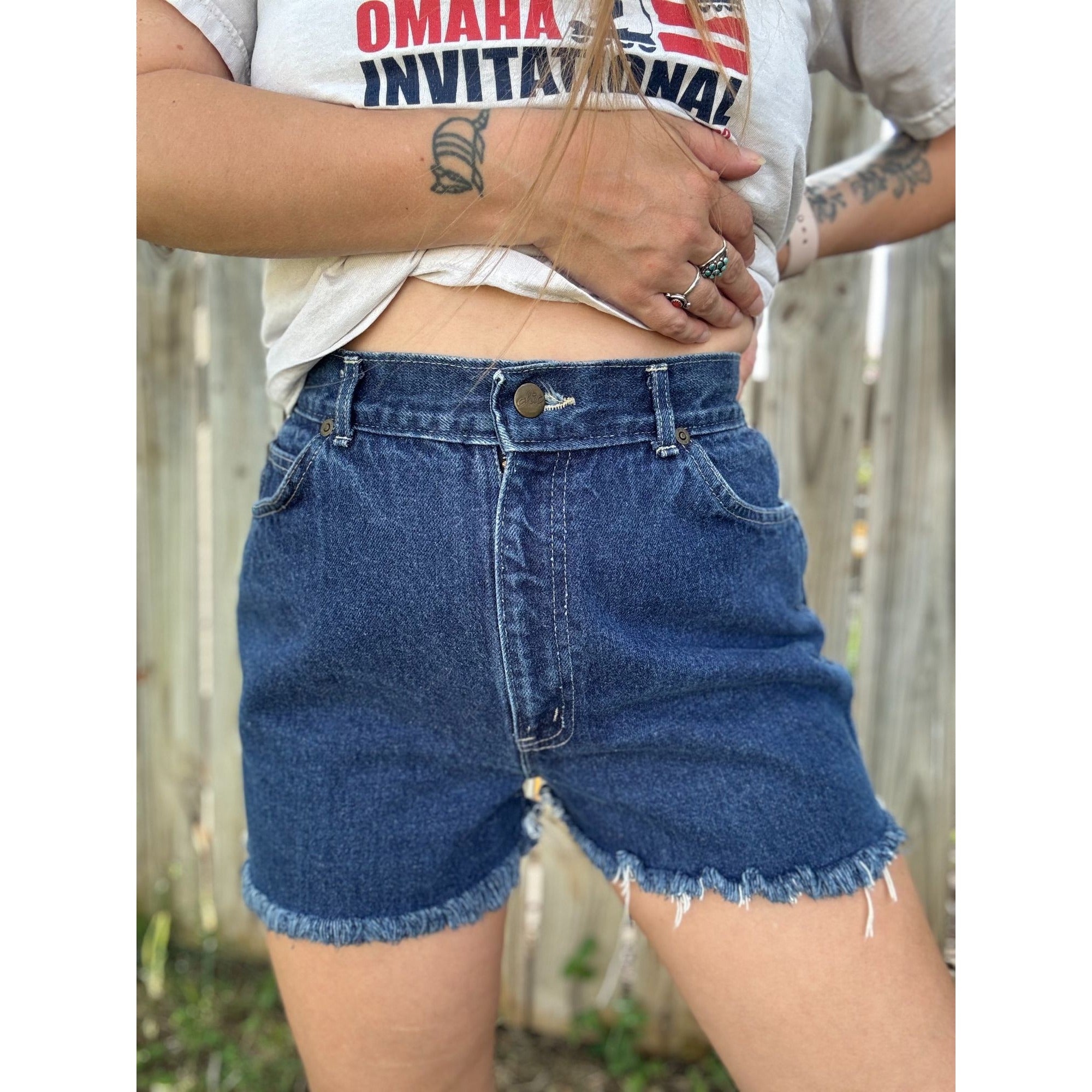 Vintage 80's Chic High Rise Cut Off Raw Hem Denim Jean Shorts Size 10、mySite、garagedoors4me