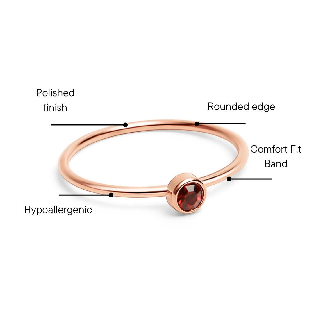 18k Rose Gold PVD Coated Stainless Steel Birthstone Stacking Ring / ZRJ1002、mySite、dreamappss