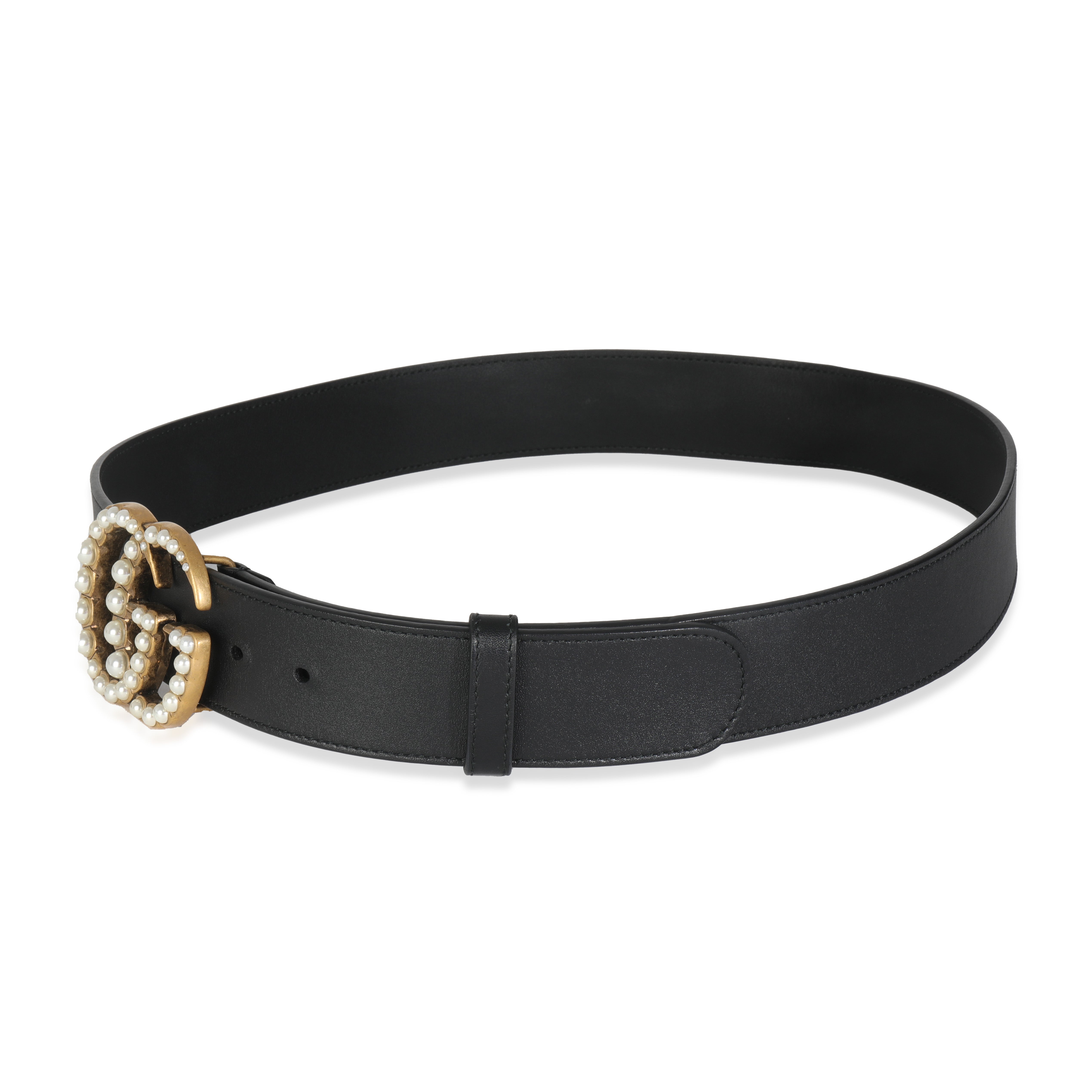 Black Smooth Calfskin Pearly GG Marmont Belt 95/38、mySite、garagedoors4me