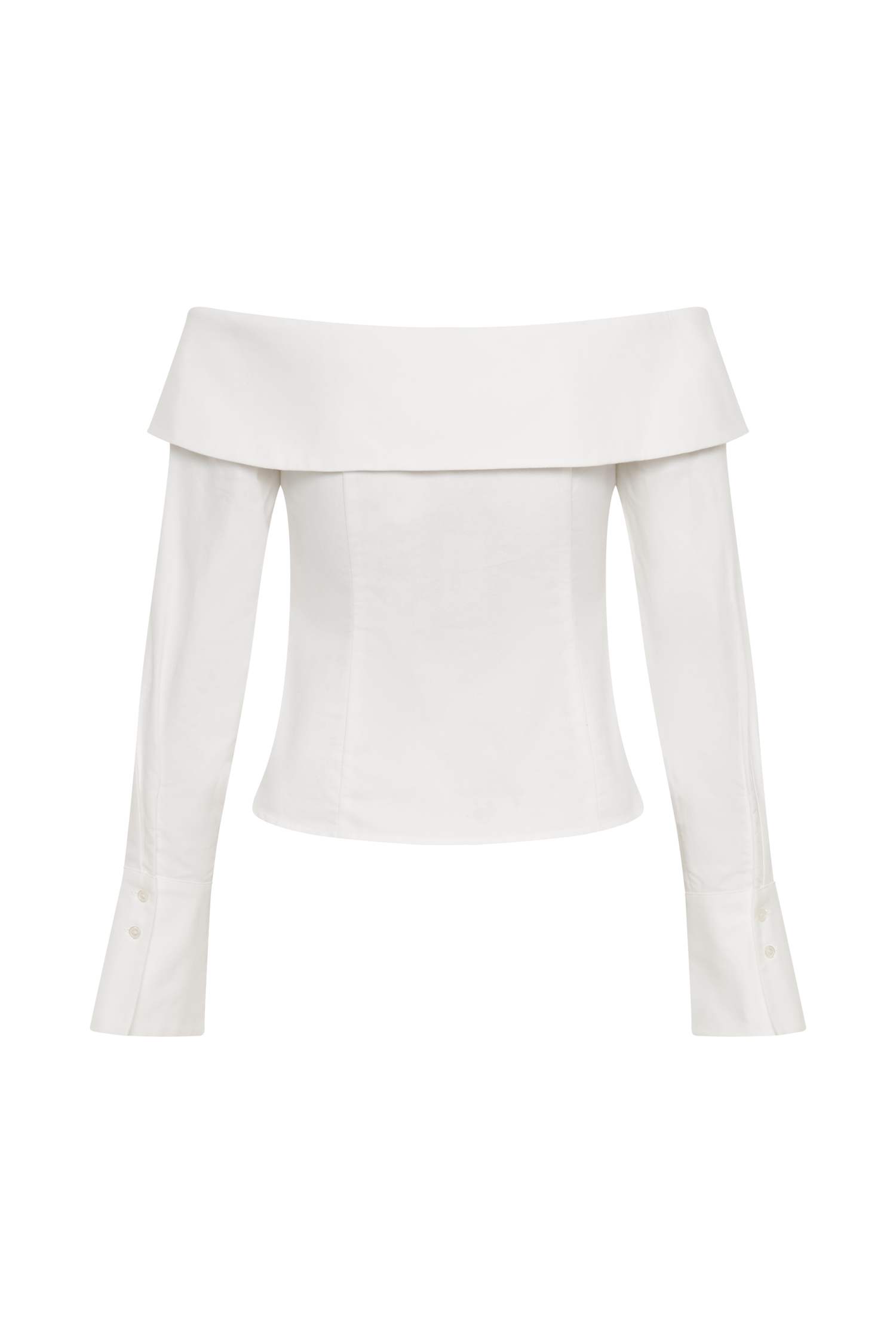 Spencer Off Shoulder Shirting Top - White、mySite、solidvoid