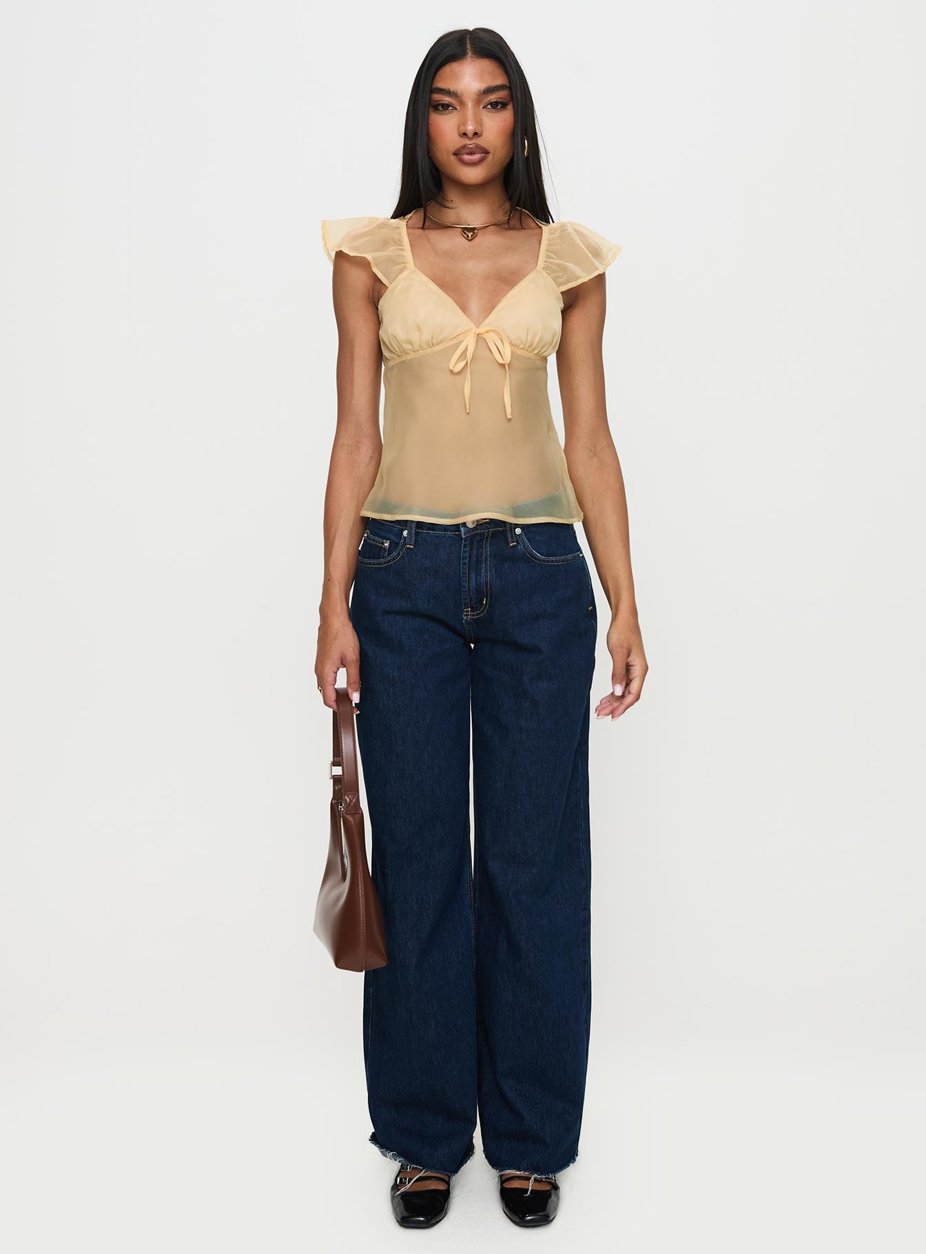 Keysia Cap Sleeve Sheer Top Apricot、mySite、solidvoid