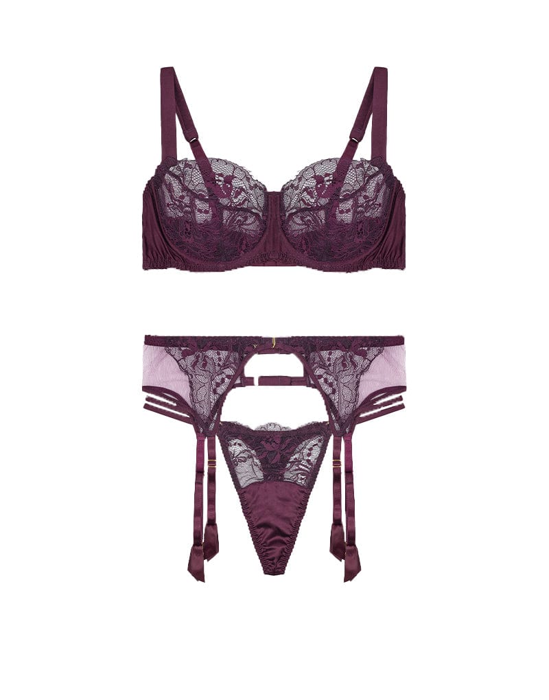  Eliza Lace Balcony Bra, Double Strap Thong & Suspender Belt、mySite、justintrudeaud