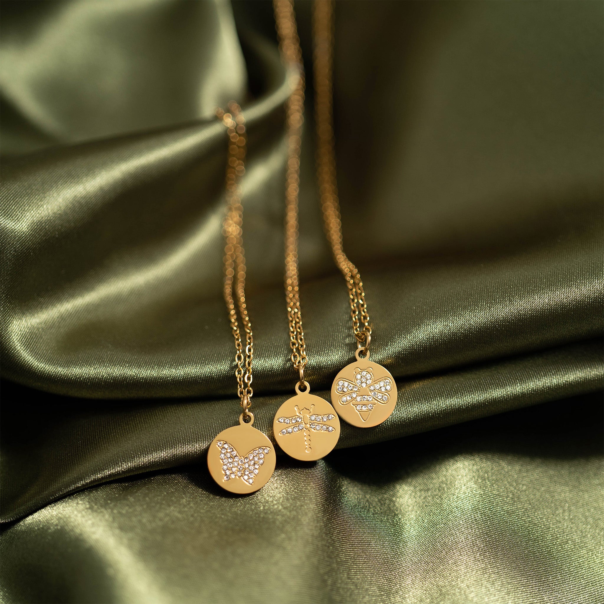 18K Gold PVD Stainless Steel Stone Dragonfly Pendant Necklace / CHN0087、mySite、dreamappss