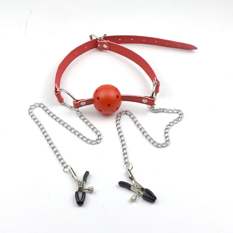 Come Closer Fetish Nipple Clamp & Gag Ball | Adjustable | Red、mySite、bottomscart
