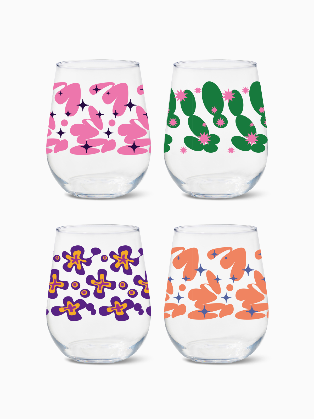 Retro Cartoon Pattern - RESERVE 16oz Stemless Wine Tritan Copolyester Glass、mySite、camillekostekn