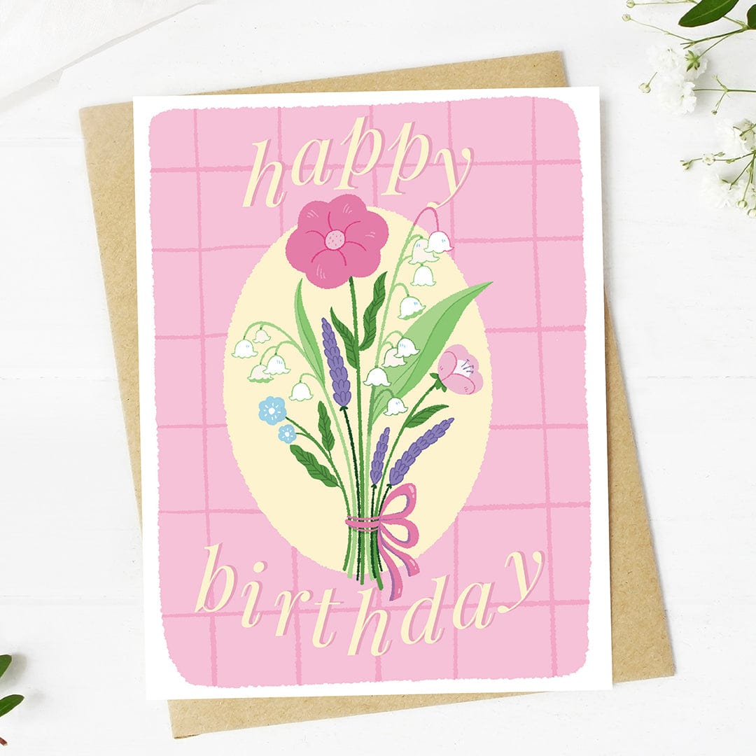  Happy Birthday Cute Hand Tied Bow & Bouquet Card、mySite、ghnorth