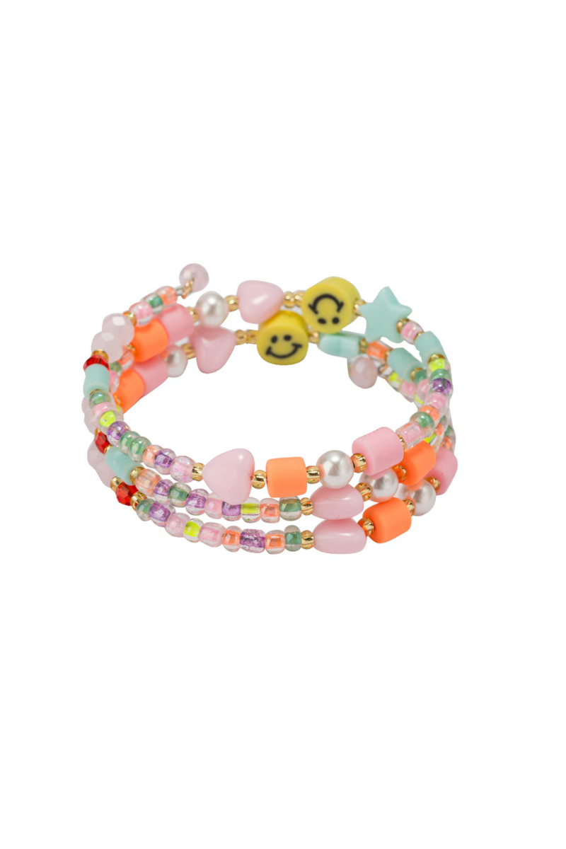 Kids Happy Face Stars Hearts Beaded Wrap Bracelet、mySite、hinf8tx79
